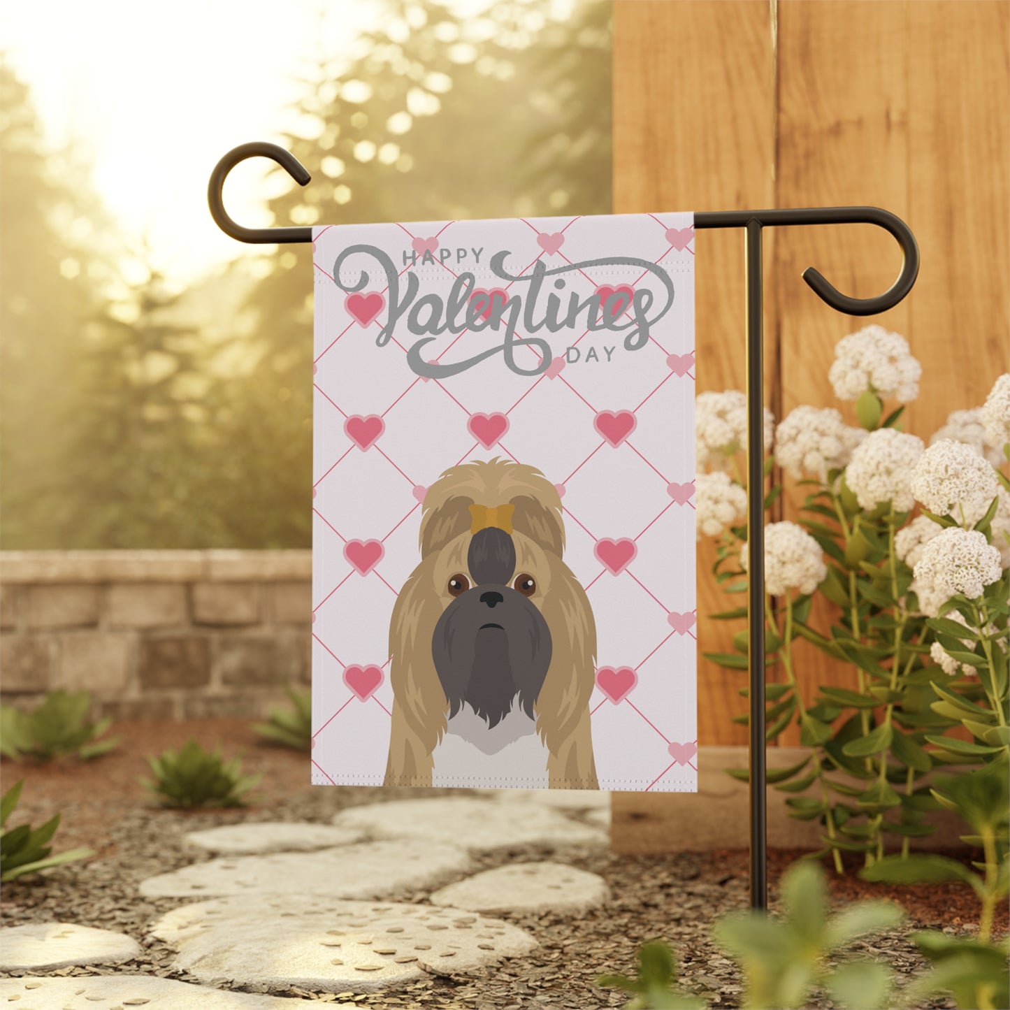 Shih Tzu Dog Valentines Day Garden Flag