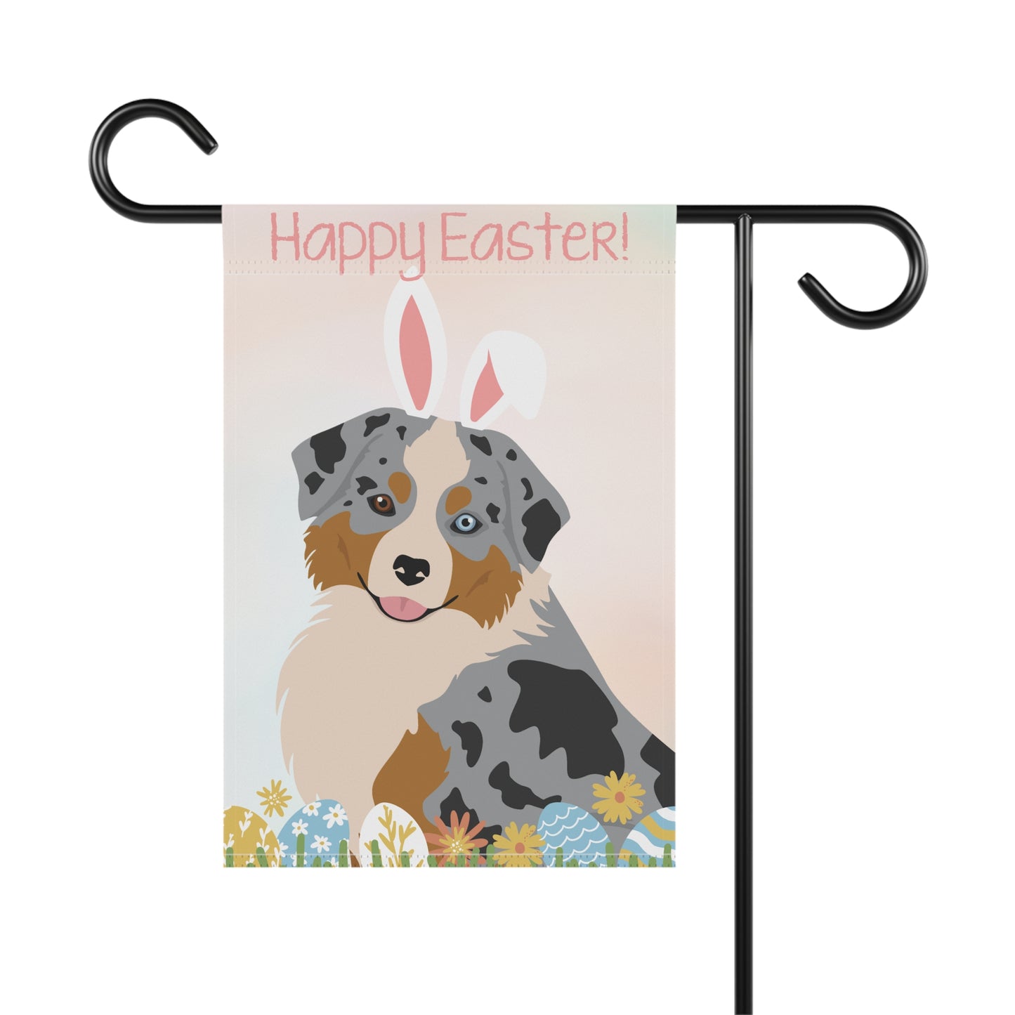 Mini American Shepherd Dog Happy Easter Garden Flag