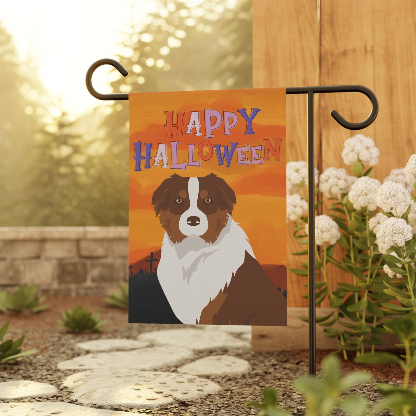 Australian Shepherd Dog Halloween Garden Flag