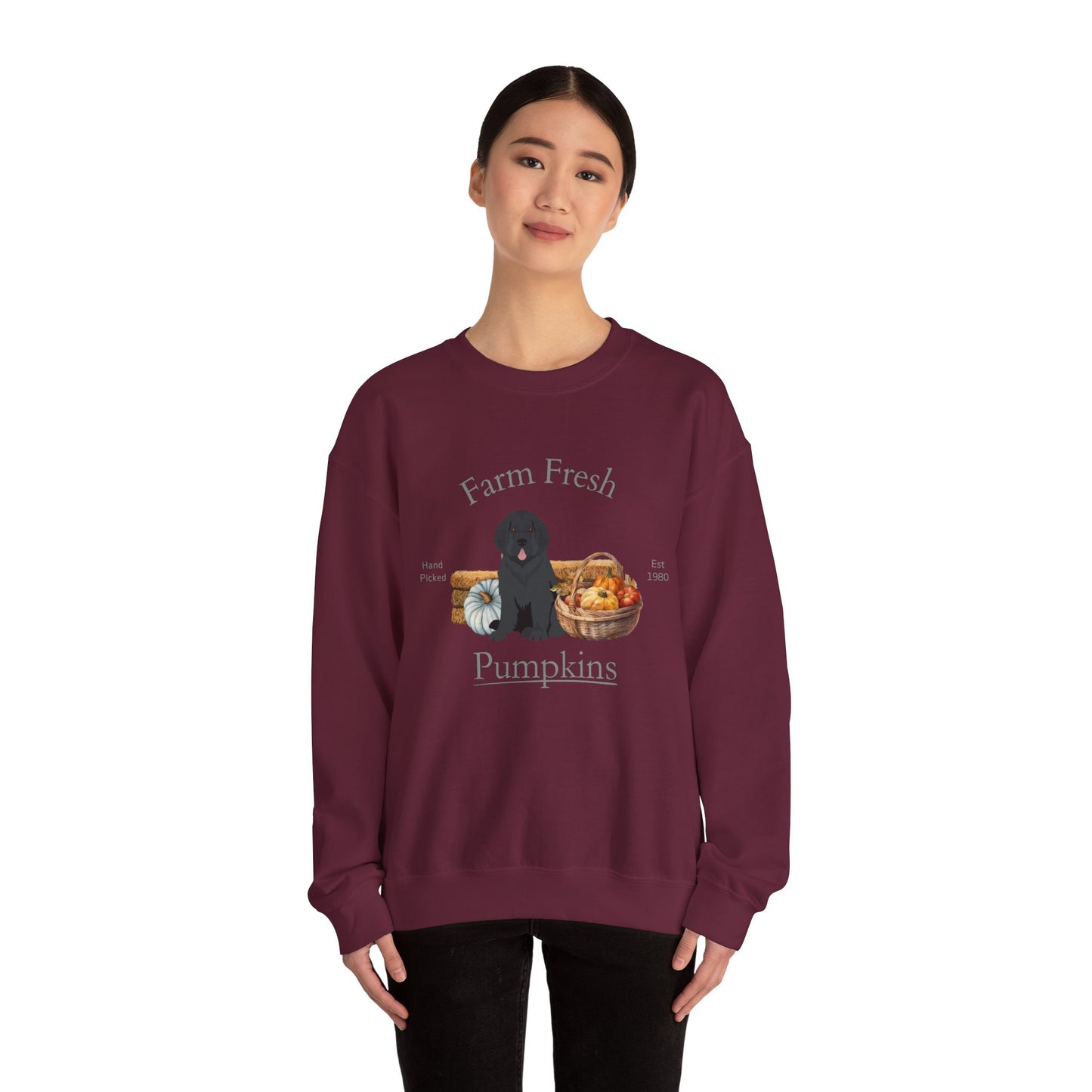 Newfoundland Dog Fall Farm Fresh Unisex Heavy Blend Crewneck Sweatshirt