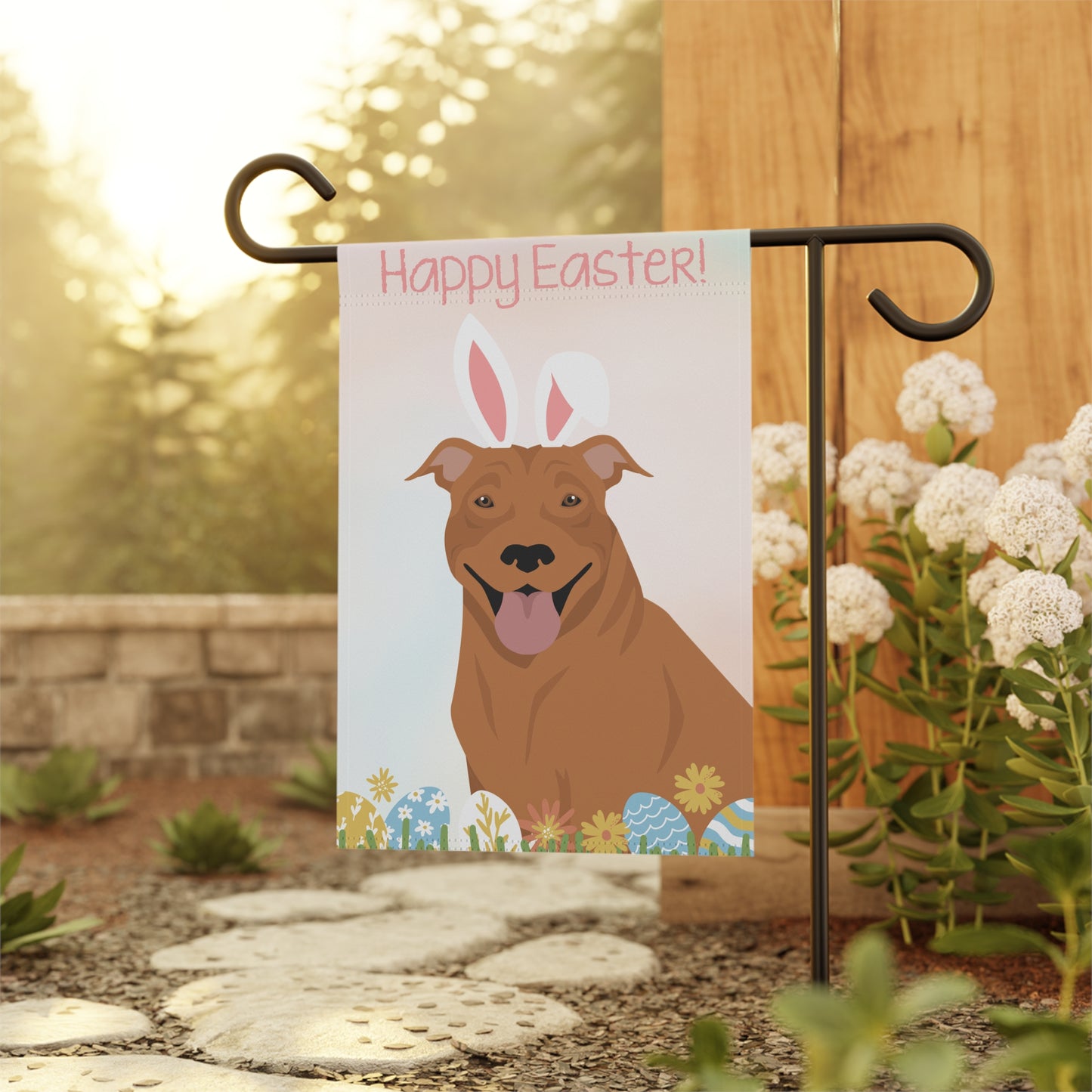American Pitbull Terrier Dog Happy Easter Garden Flag
