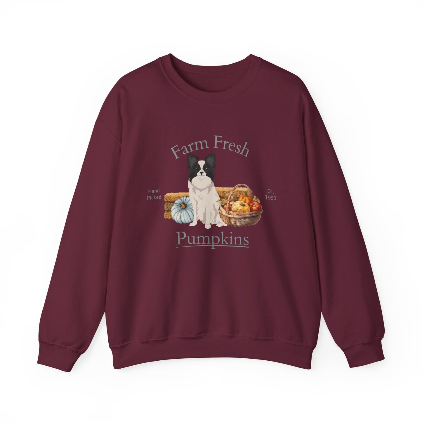 Papillon Dog Fall Farm Fresh Unisex Heavy Blend Crewneck Sweatshirt