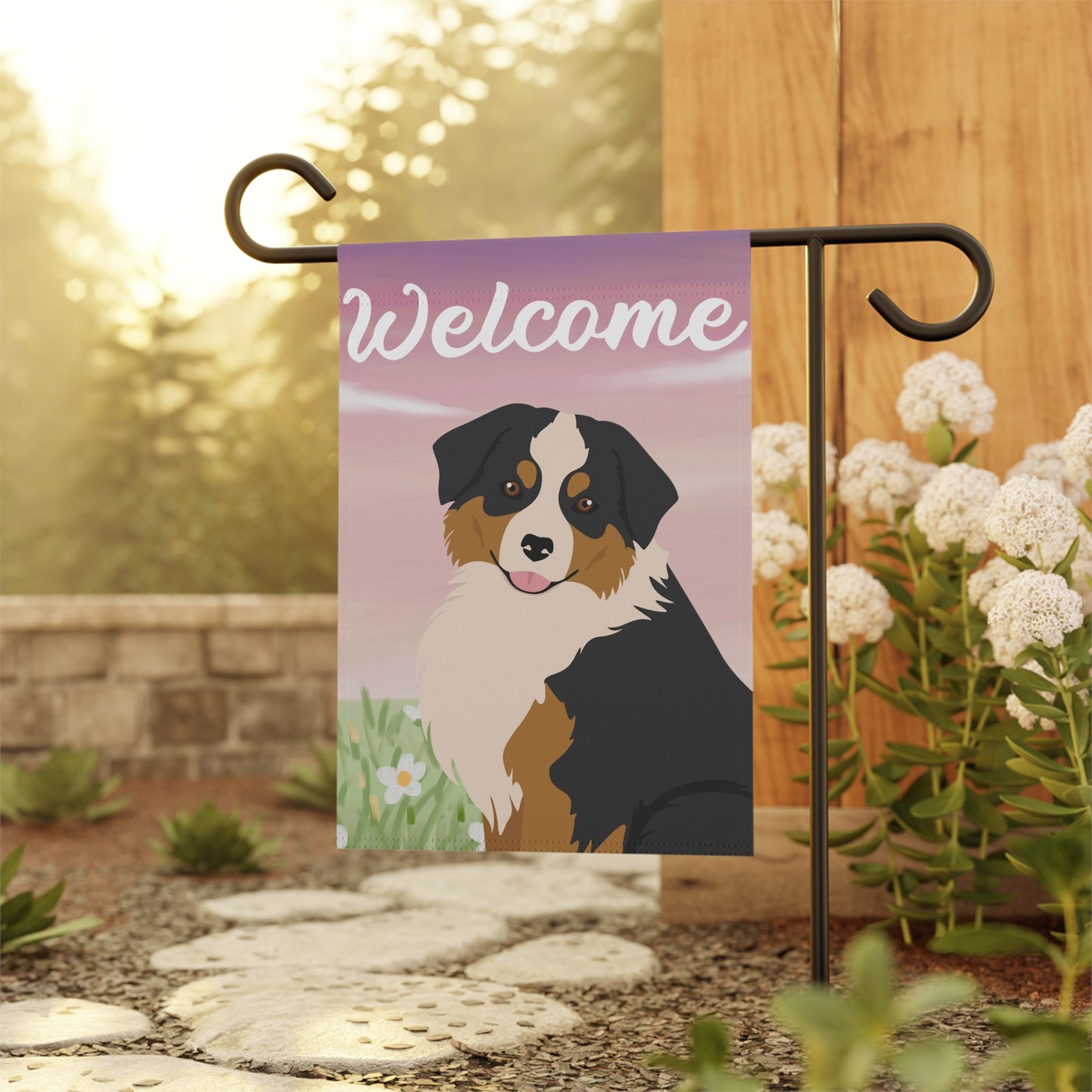 Miniature American Shepherd Dog Welcome Garden Flag