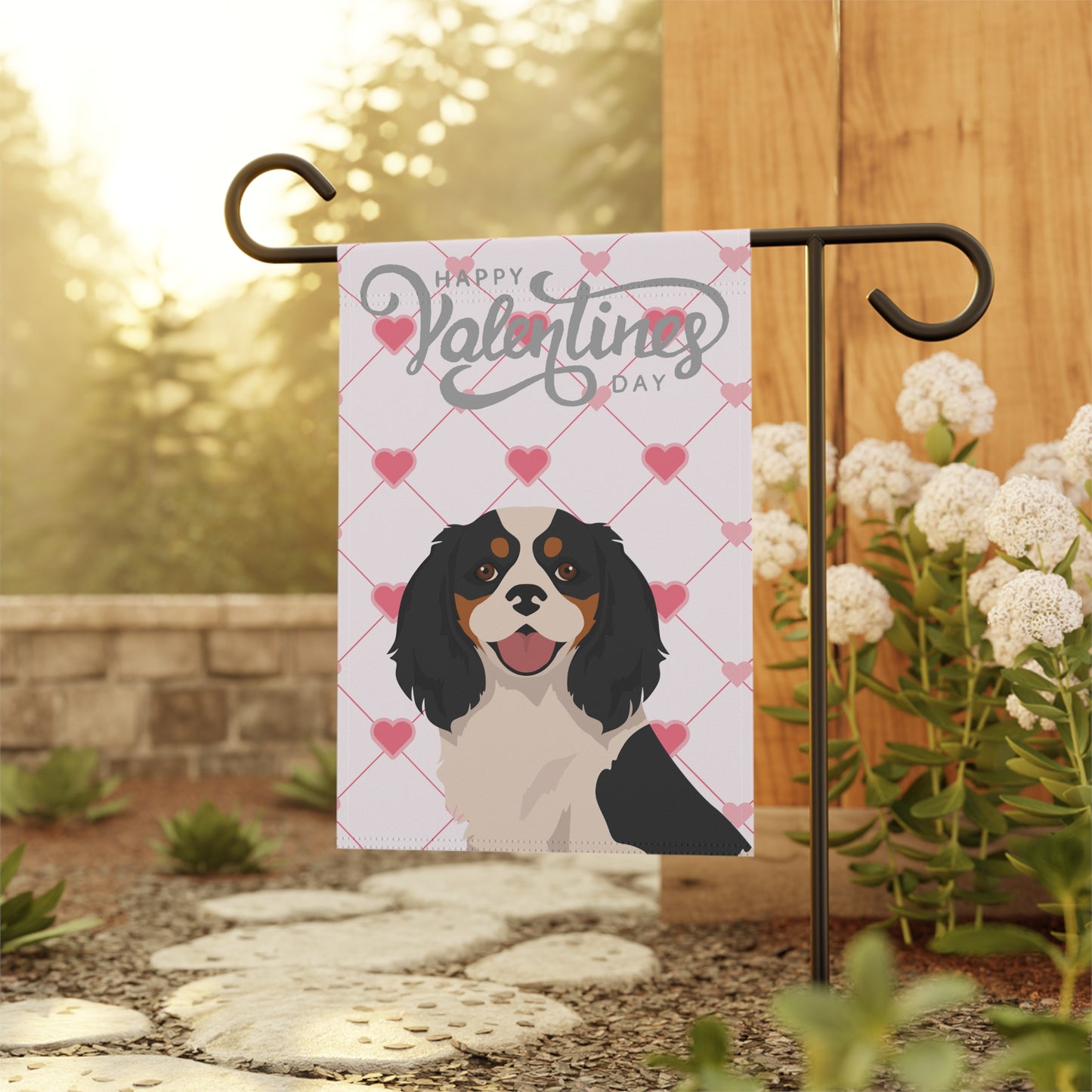 Cavalier King Charles Spaniel Dog Valentines Day Garden Flag