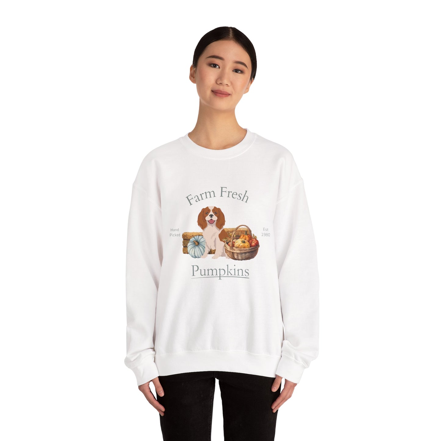 Cavalier King Charles Spaniel Dog Fall Farm Fresh Unisex Heavy Blend Crewneck Sweatshirt