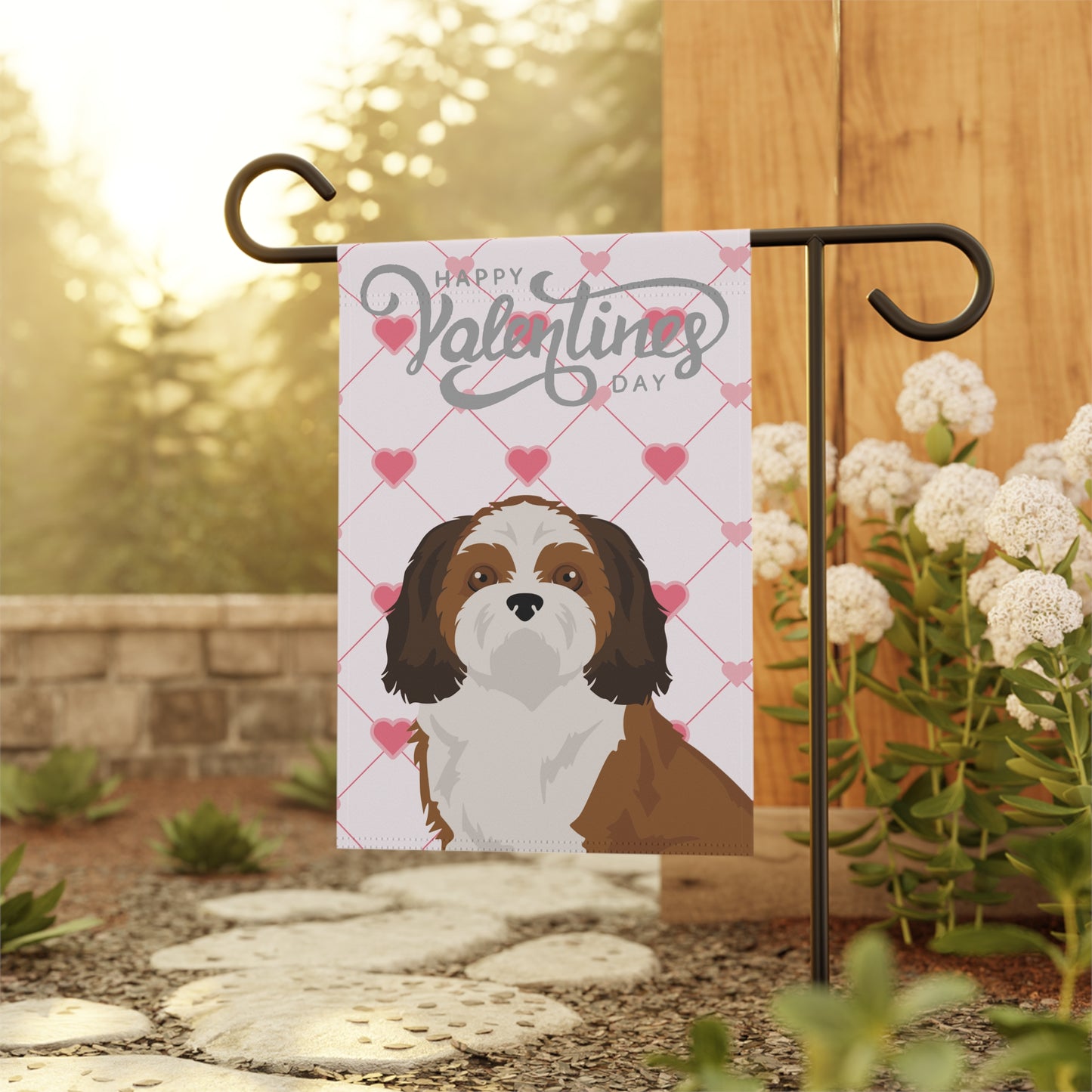 Shih Tzu Dog Valentines Day Garden Flag