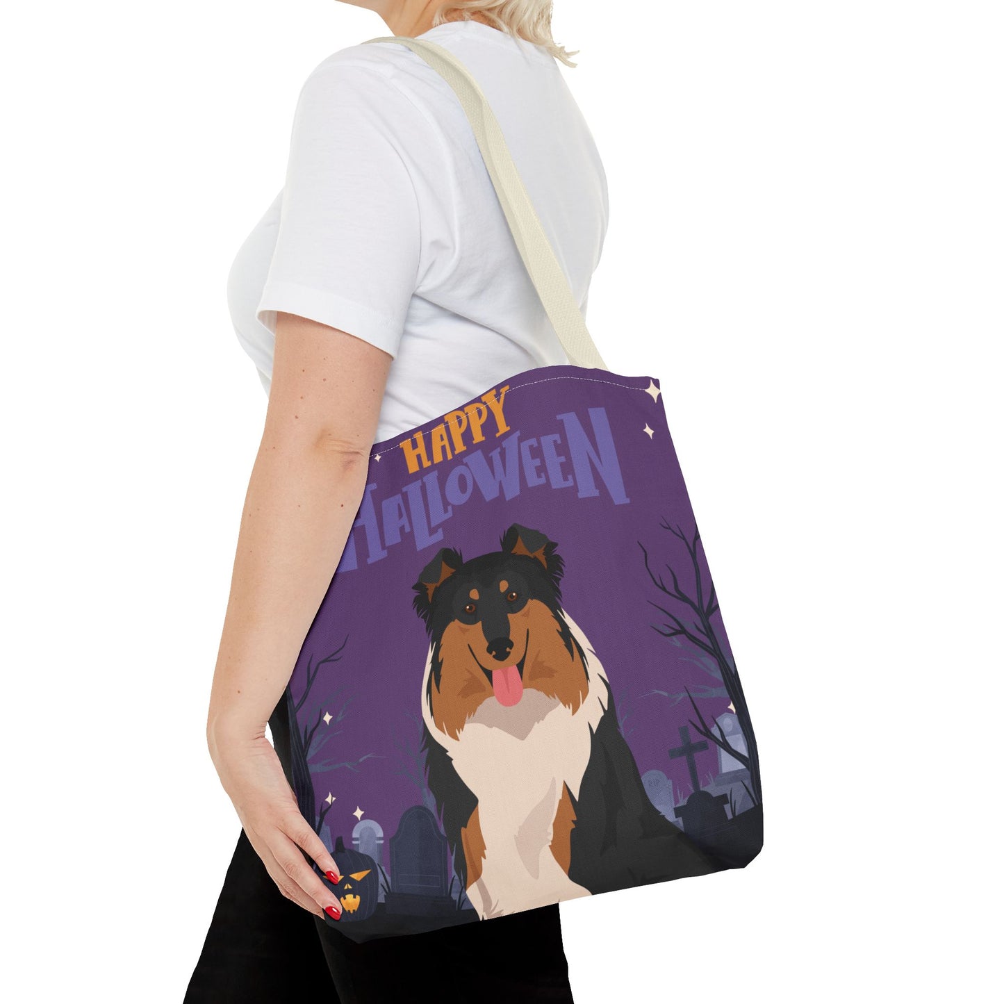 Collie Dog Happy Halloween Tote Bag 16x16