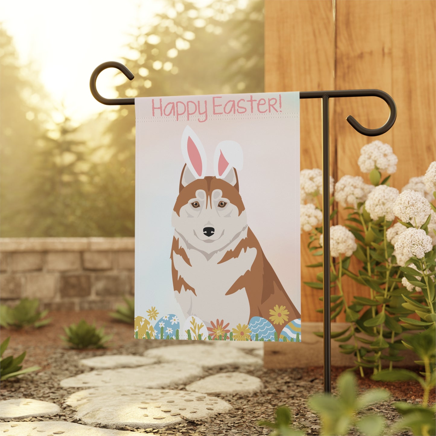 Siberian Husky Dog Happy Easter Garden Flag