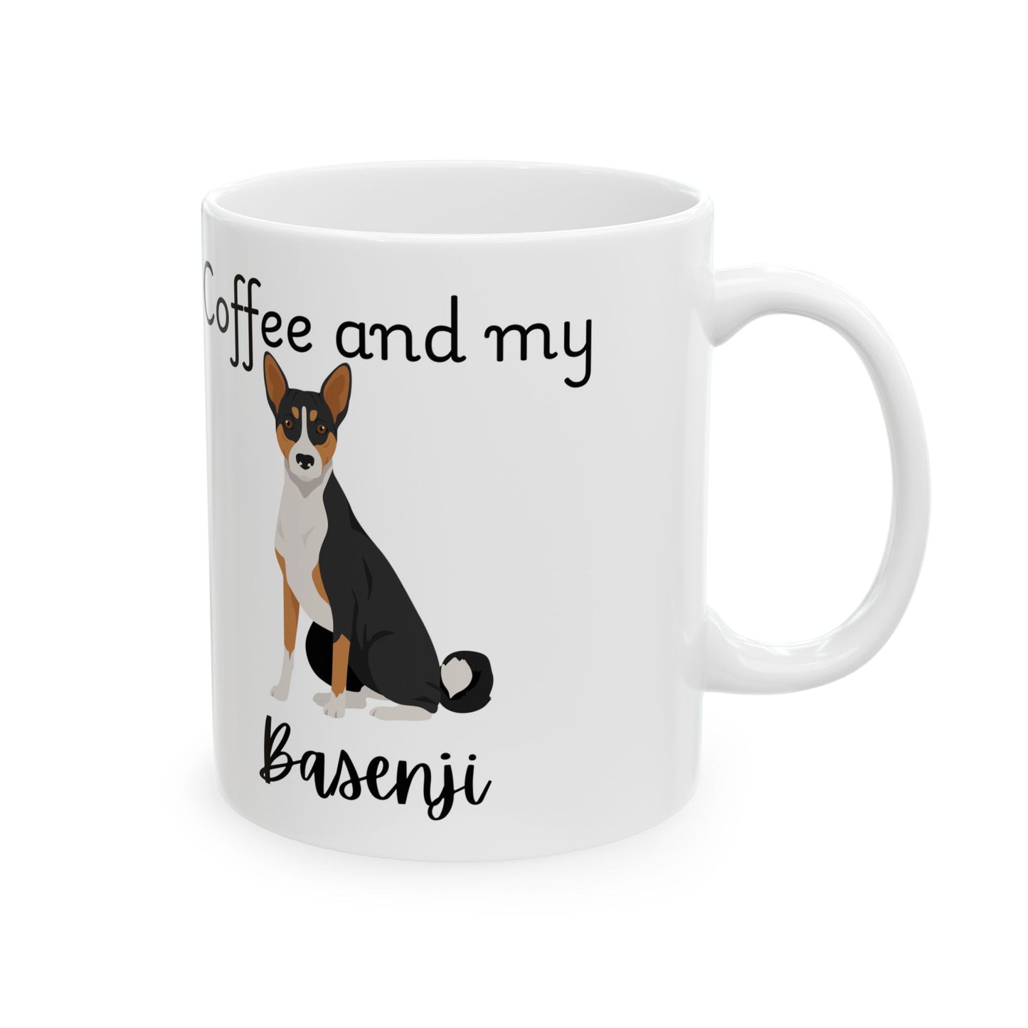 Coffee and My Basenji Ceramic Mug | Dog Lover Gift, Pet Owner Cup, Cute Mug for Dog Moms, Funny Mug for Coffee Lovers