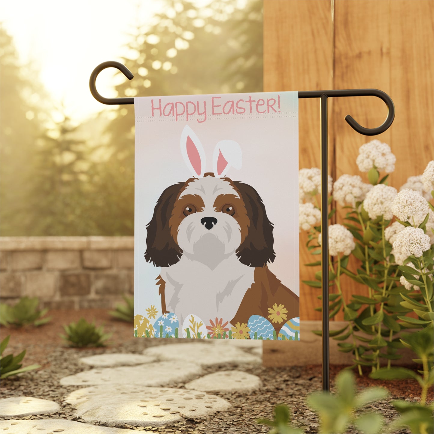 Shih Tzu Dog Happy Easter Garden Flag