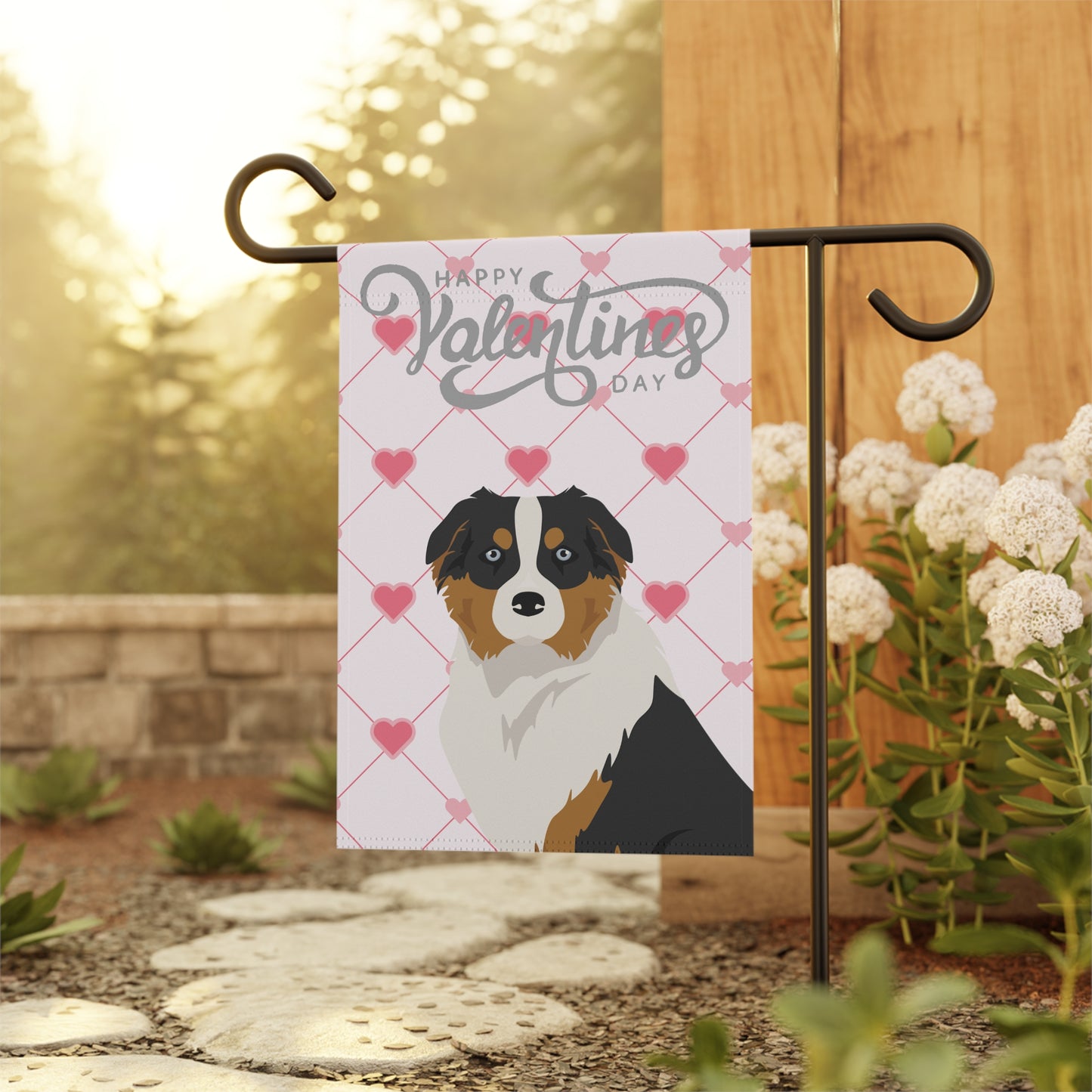 Australian Shepherd Dog Valentines Day Garden Flag