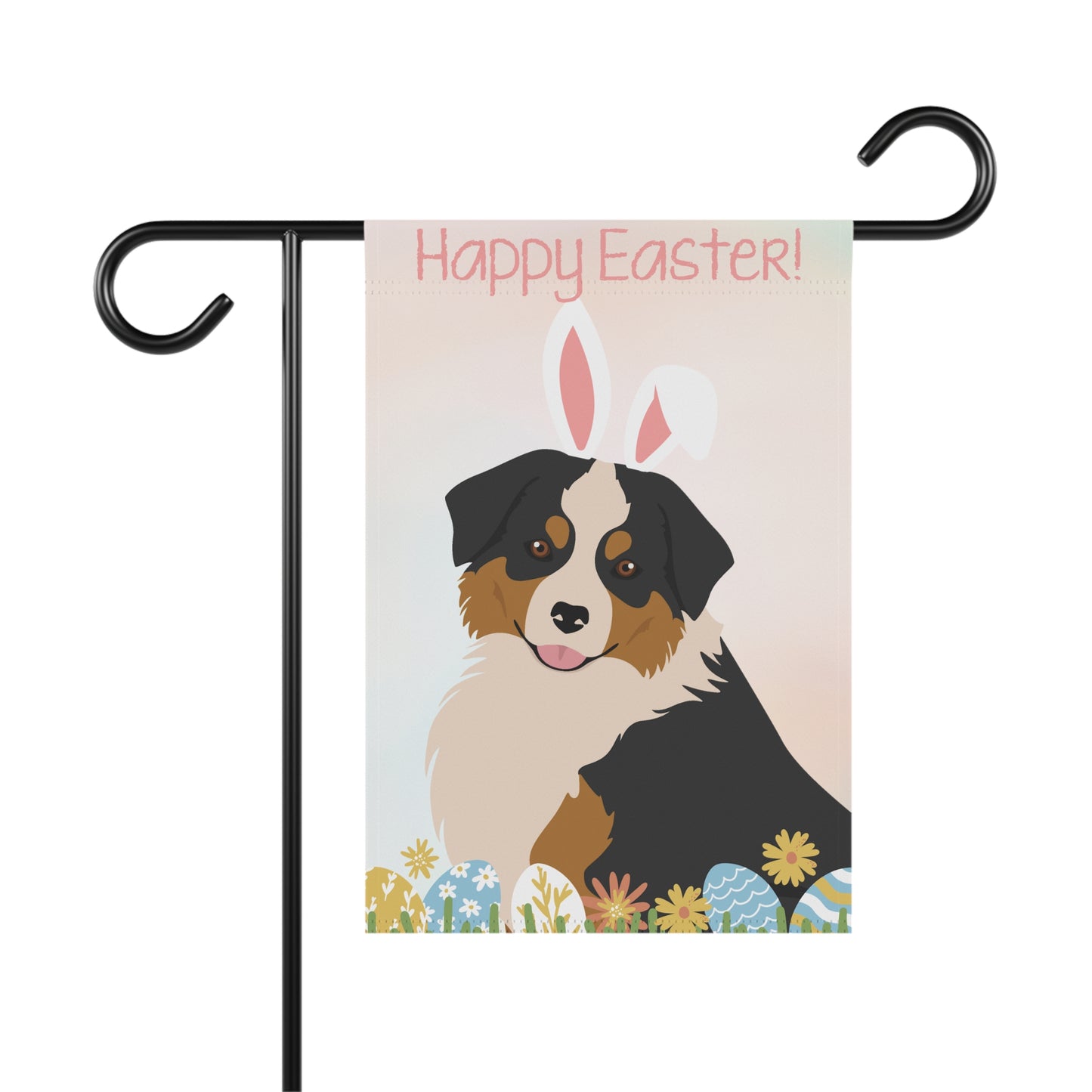 Mini American Shepherd Dog Happy Easter Garden Flag