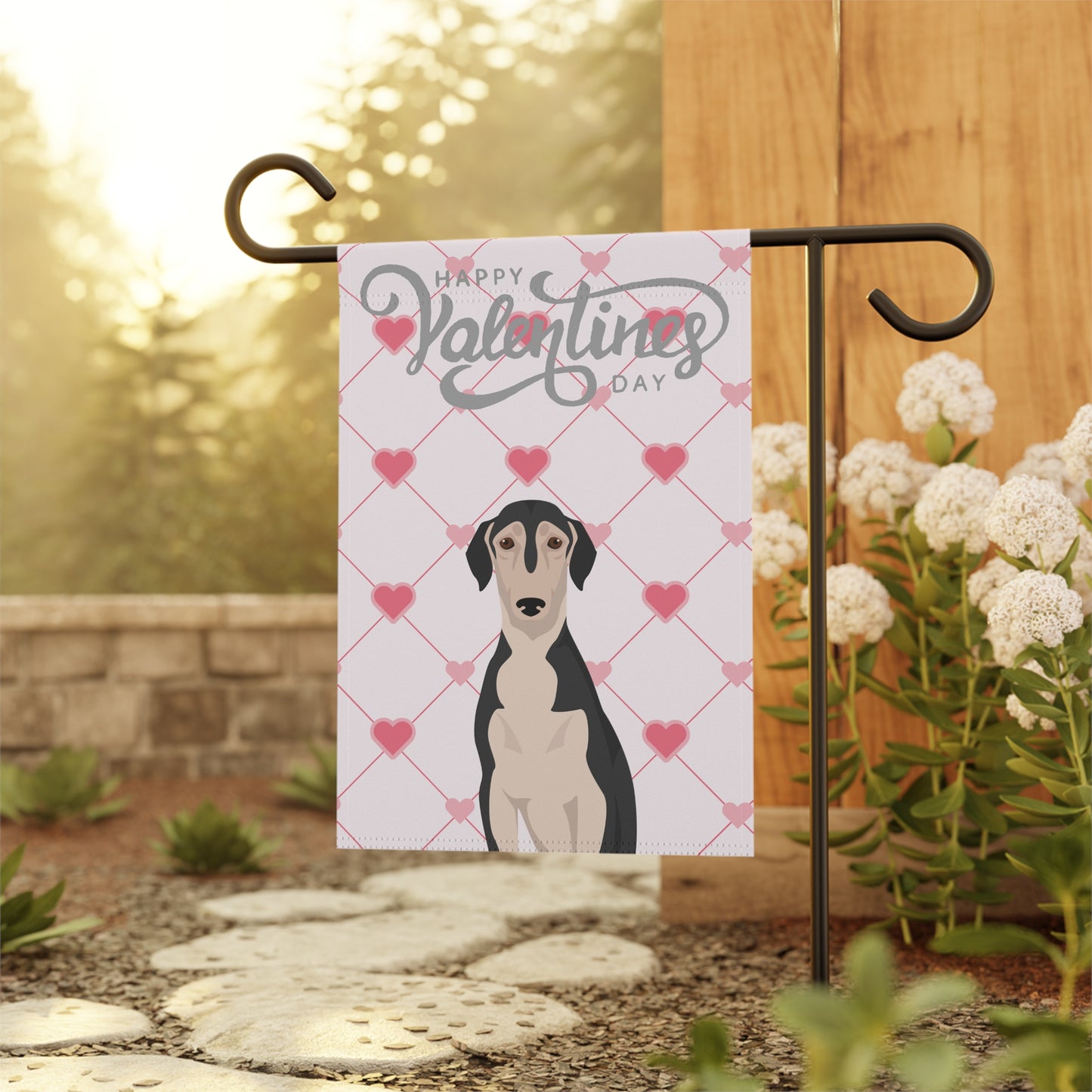 Smooth Saluki Dog Valentines Day Garden Flag