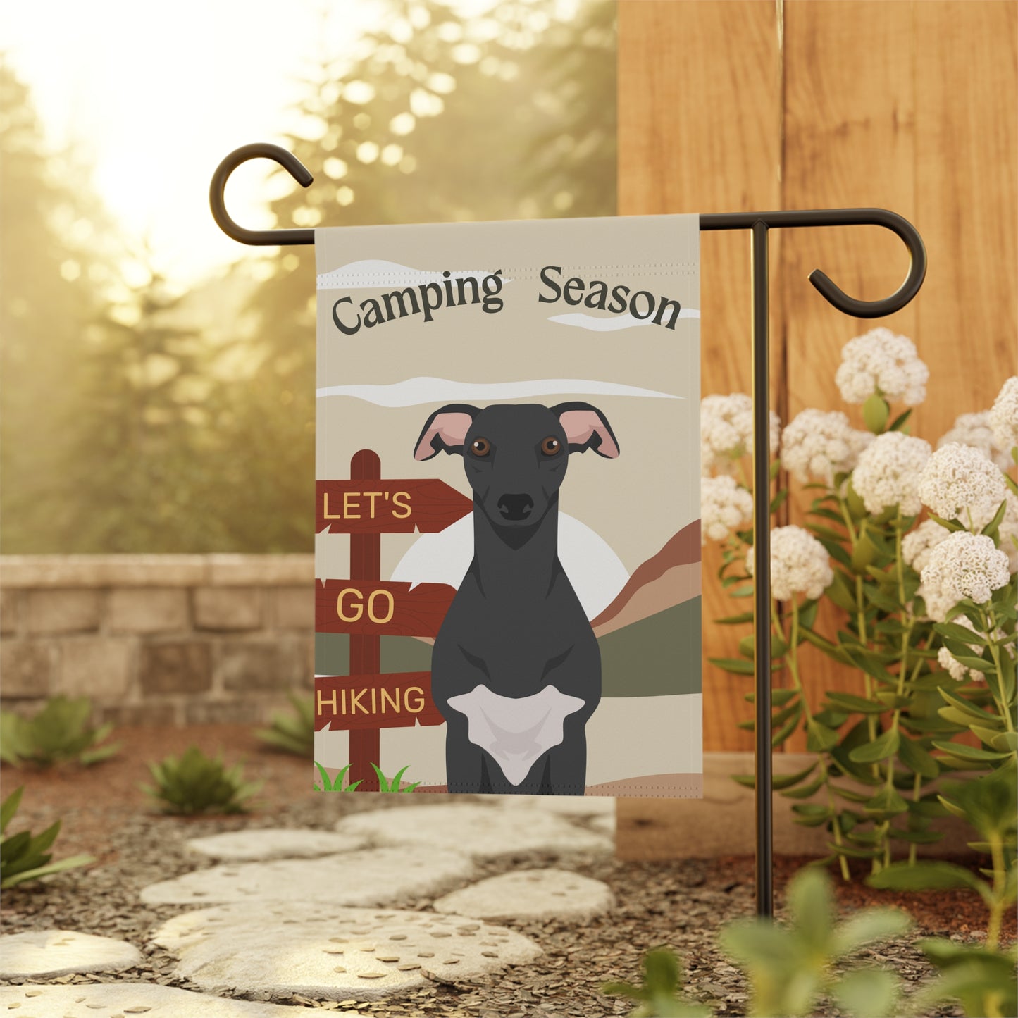 Whippet Dog Camping Garden Flag