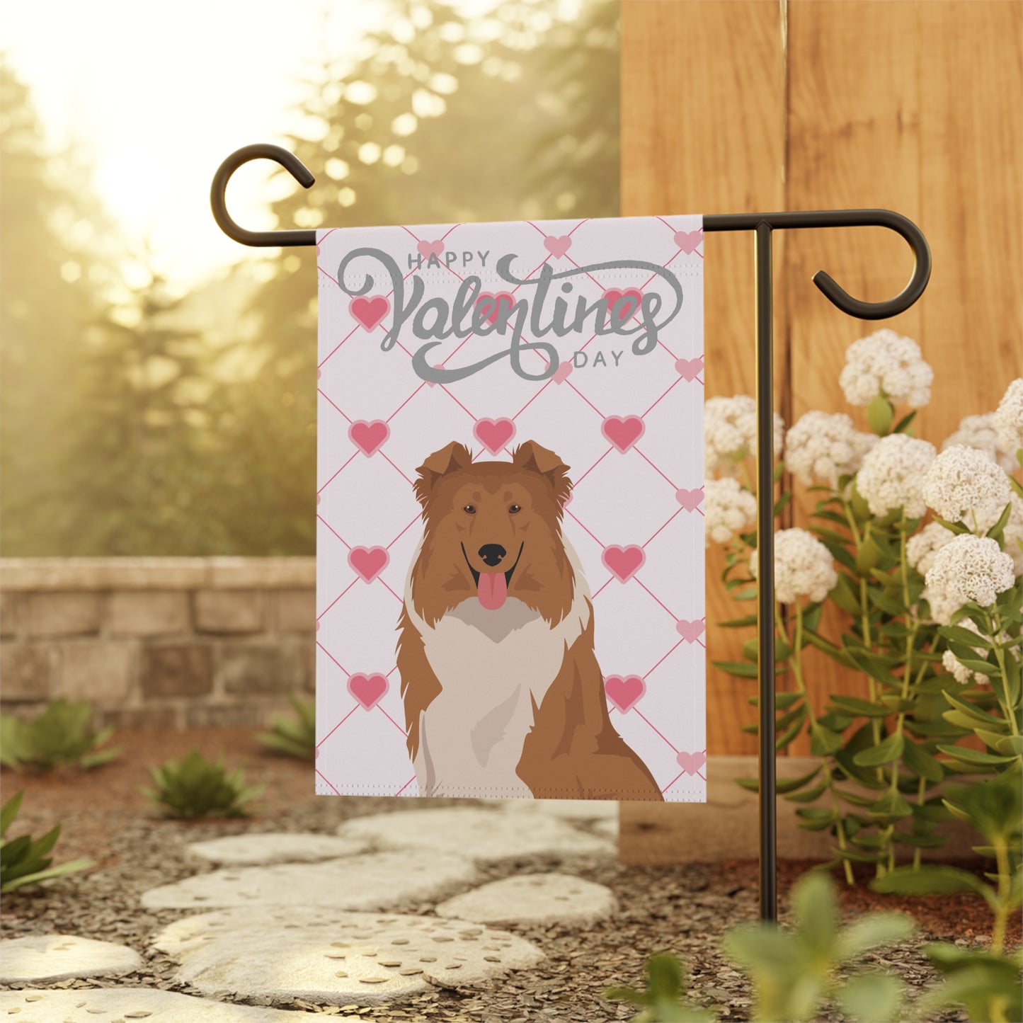 Collie Dog Valentines Day Garden Flag