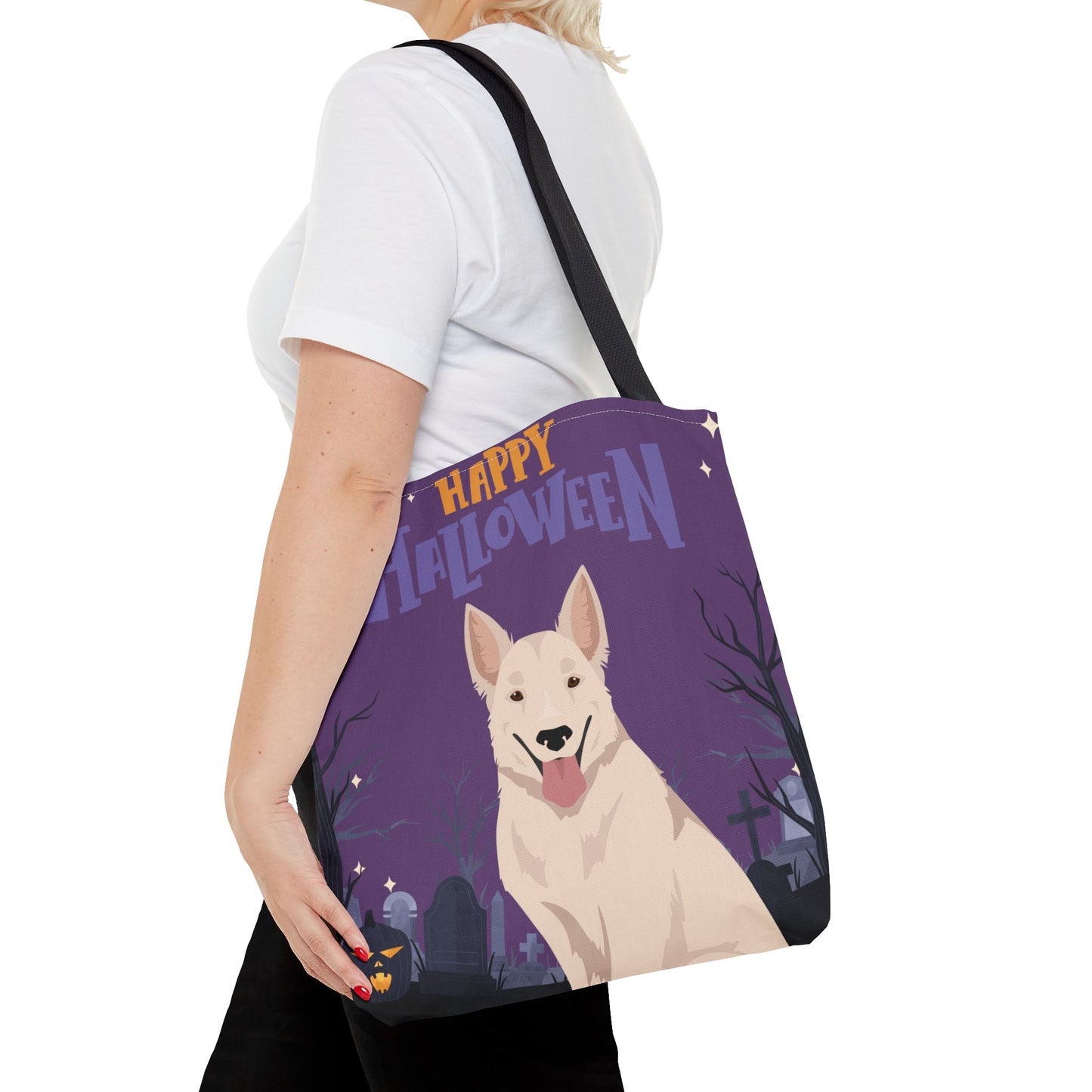 White Swiss Shepherd Dog Happy Halloween Tote Bag 16x16