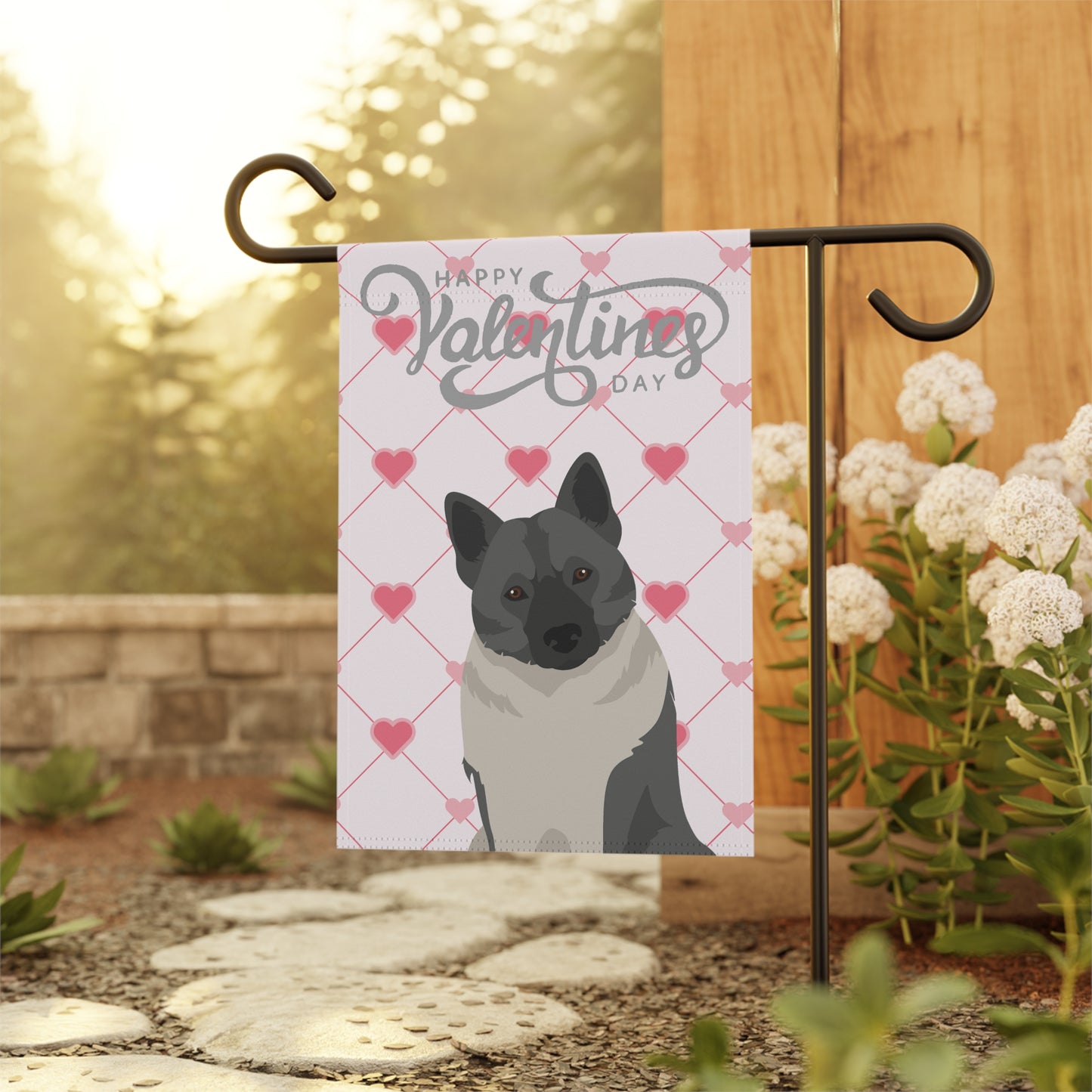 Norwegian Elkhound Dog Valentines Day Garden Flag