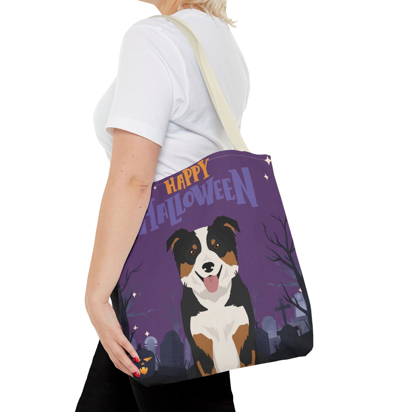 Border Collie Dog Happy Halloween Tote Bag 16x16
