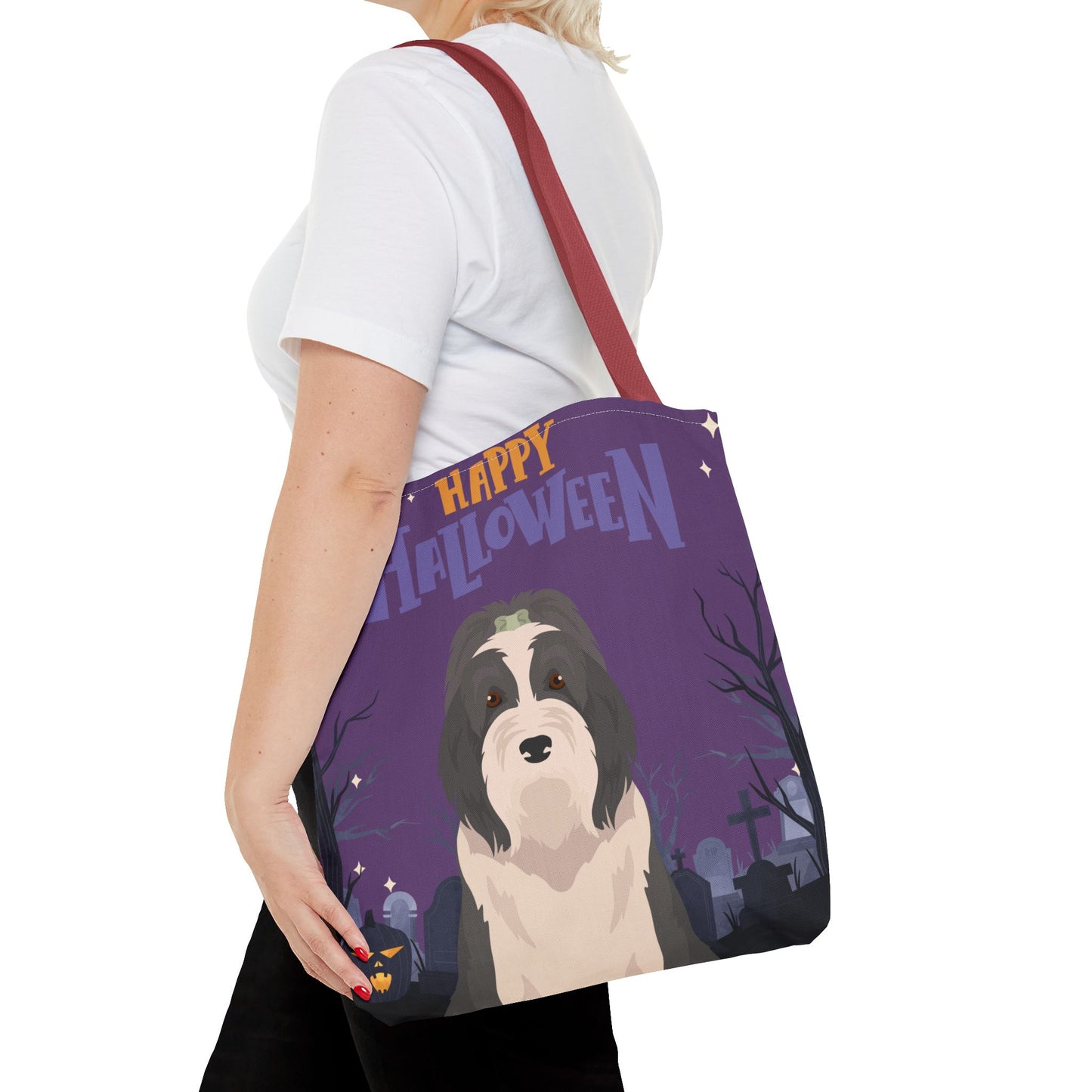 Bearded Collie Dog Happy Halloween Tote Bag 16x16