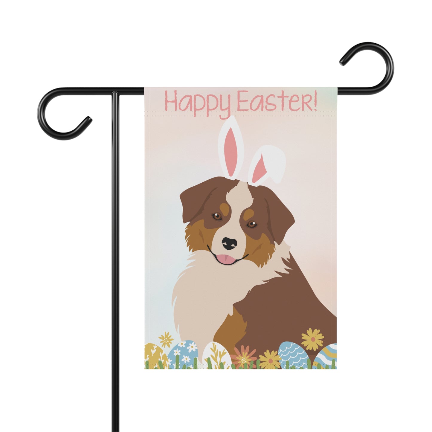 Mini American Shepherd Dog Happy Easter Garden Flag