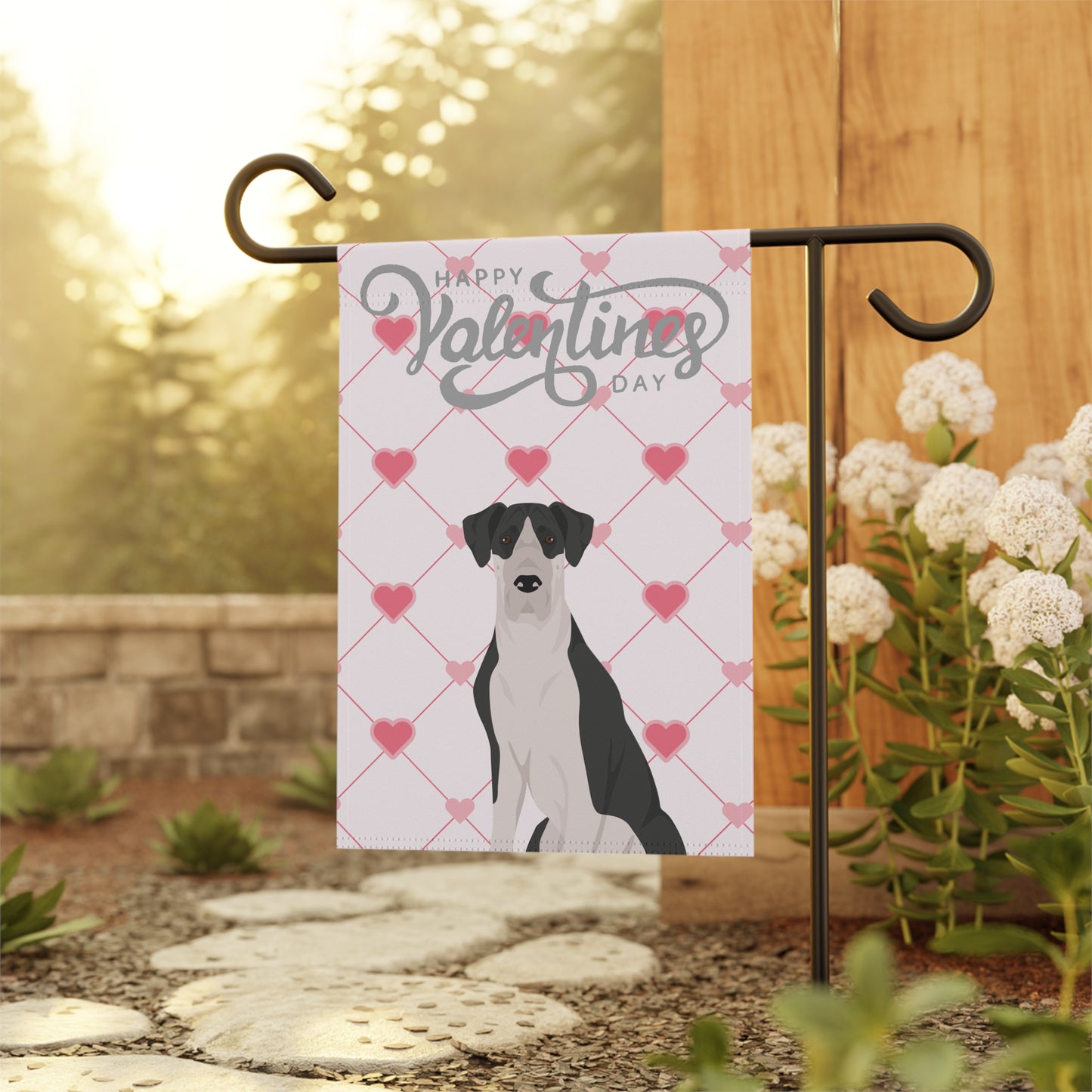 Great Dane Dog Valentines Day Garden Flag