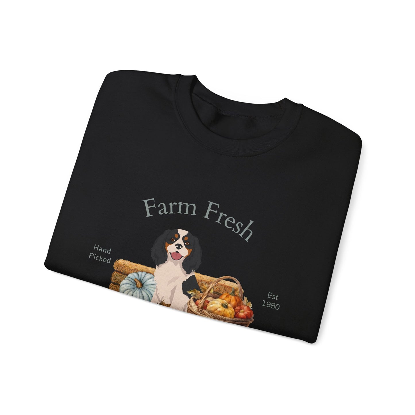 Cavalier King Charles Spaniel Dog Fall Farm Fresh Unisex Heavy Blend Crewneck Sweatshirt