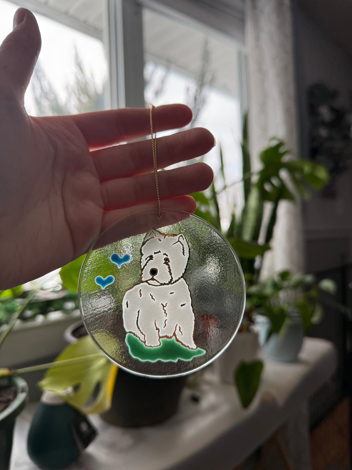 West Highland White Terrier Dog Sun Catcher Ornament Hand Painted with 22k Gold