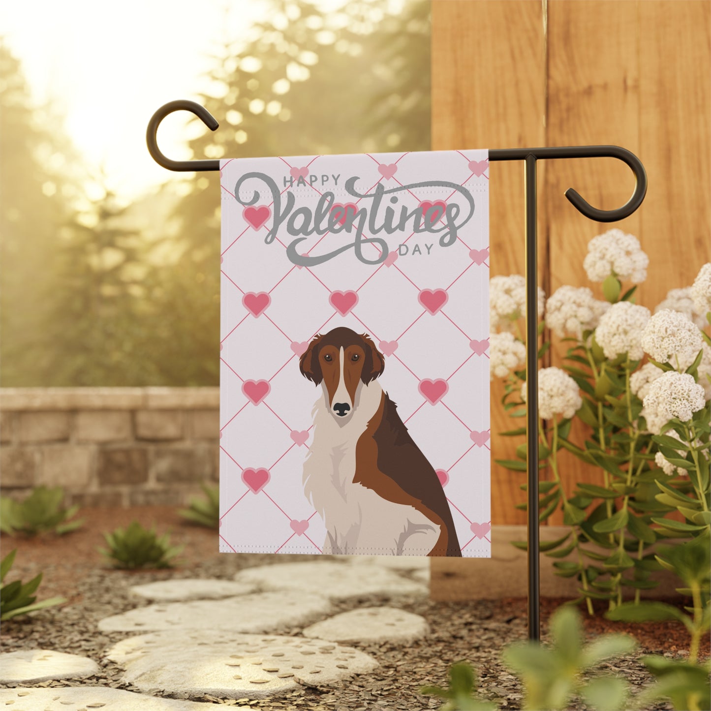 Borzoi Dog Valentines Day Garden Flag