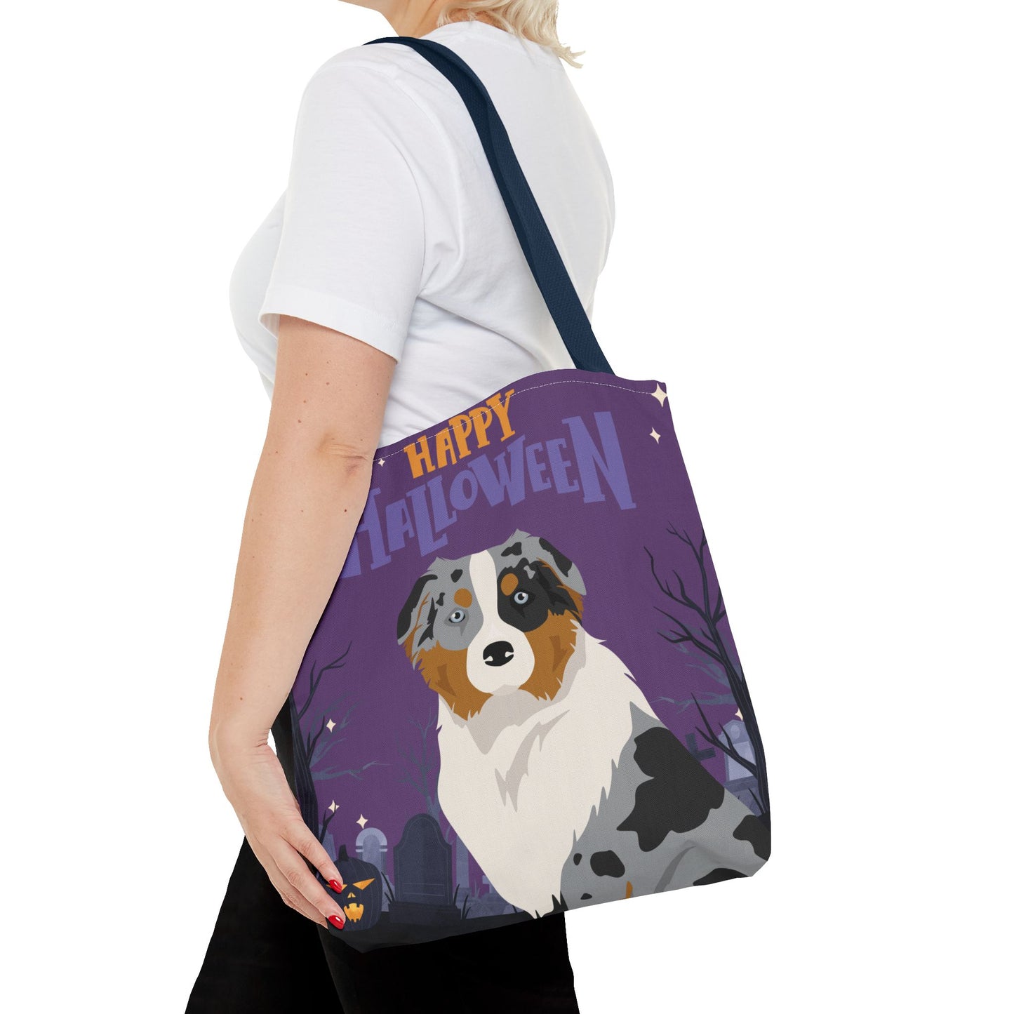 Australian Shepherd Dog Happy Halloween Tote Bag 16x16