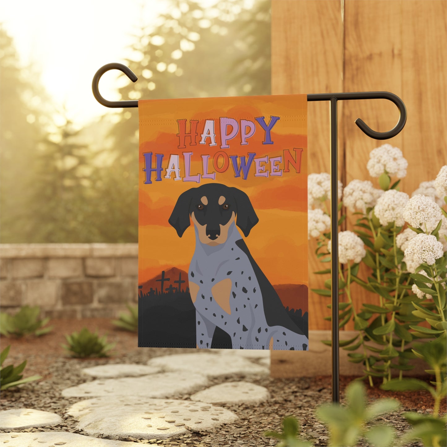 Bluetick Coonhound Dog Halloween Garden Flag