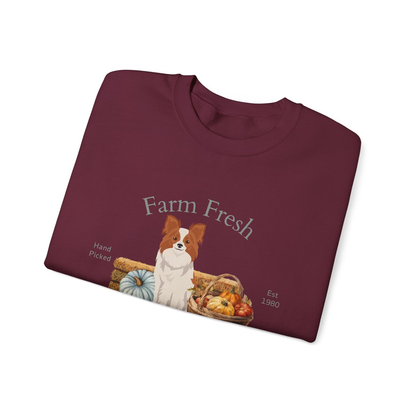 Papillon Dog Fall Farm Fresh Unisex Heavy Blend Crewneck Sweatshirt