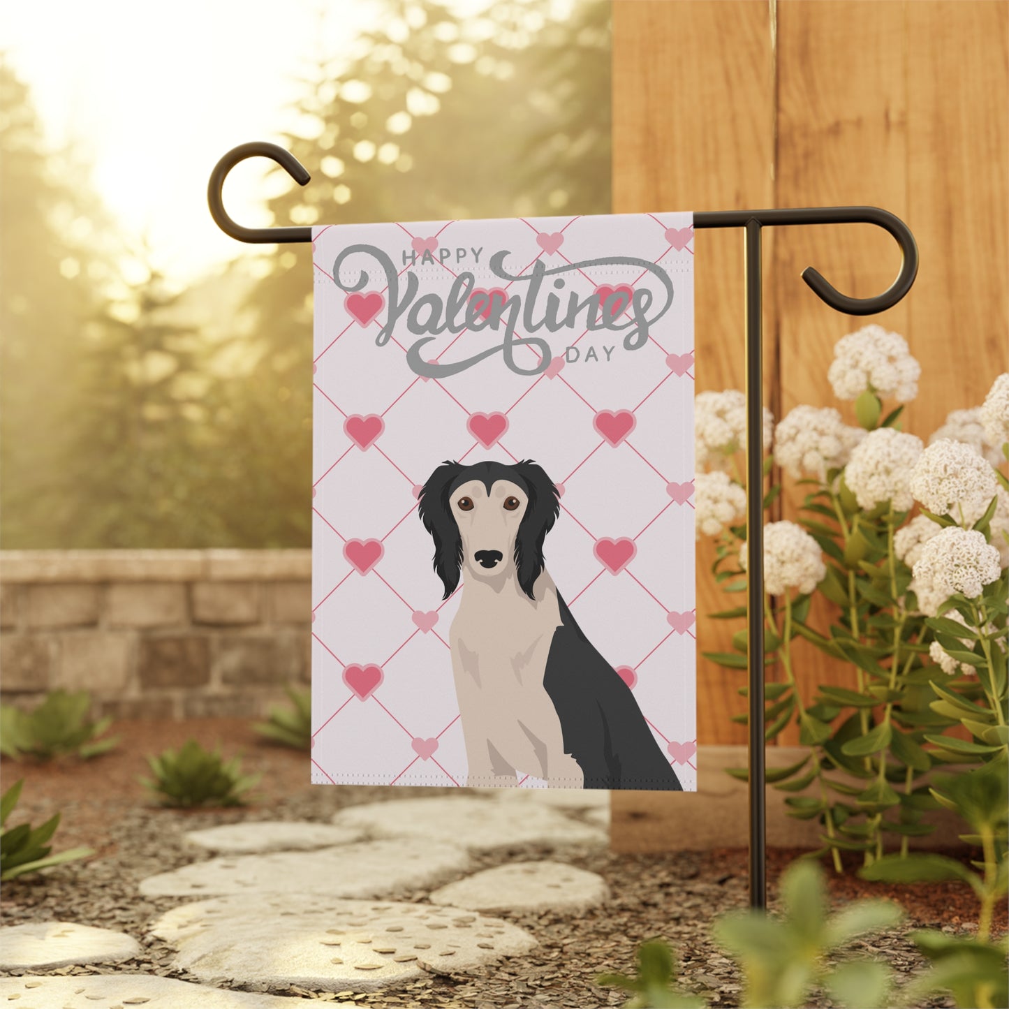 Saluki Dog Valentines Day Garden Flag