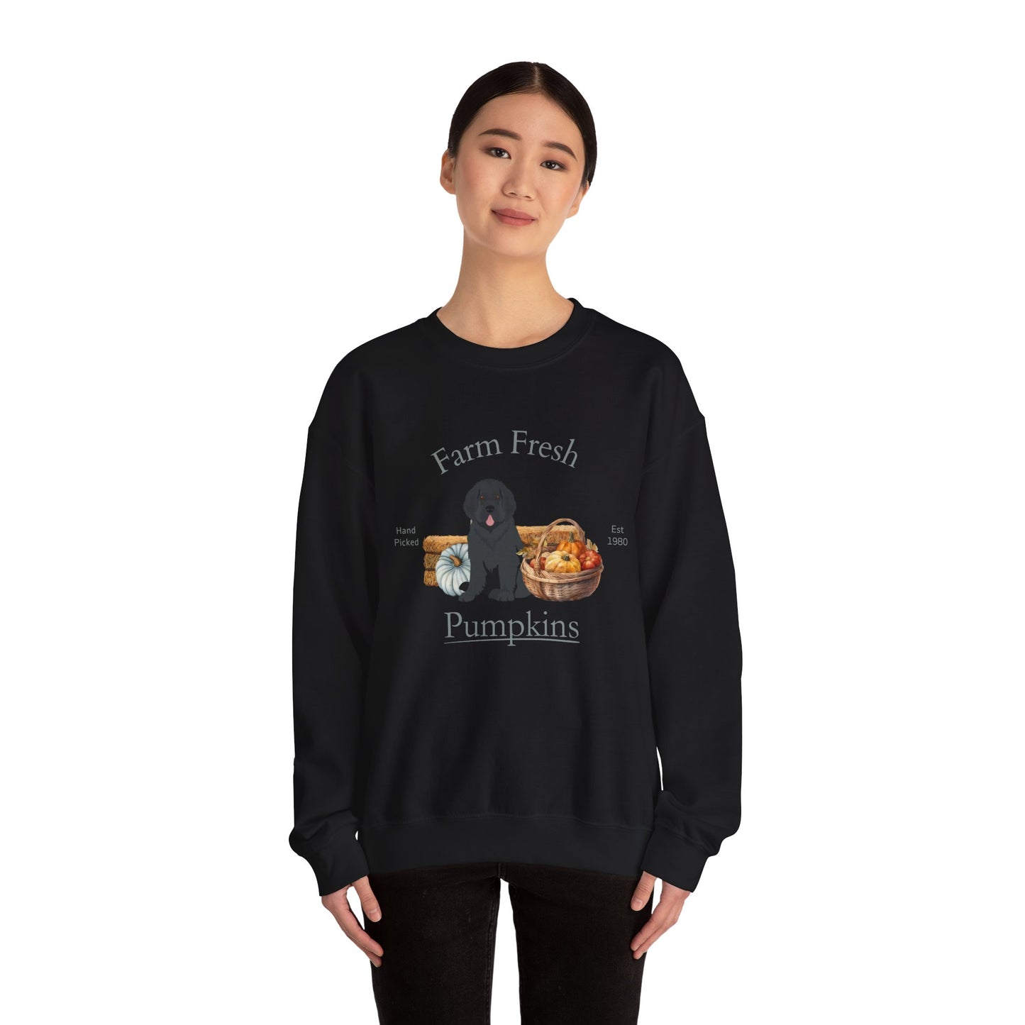 Newfoundland Dog Fall Farm Fresh Unisex Heavy Blend Crewneck Sweatshirt
