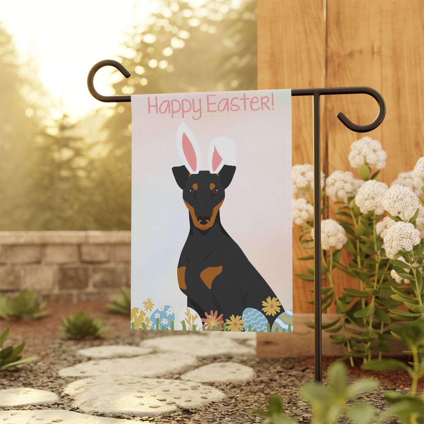 Manchester Terrier Dog Happy Easter Garden Flag
