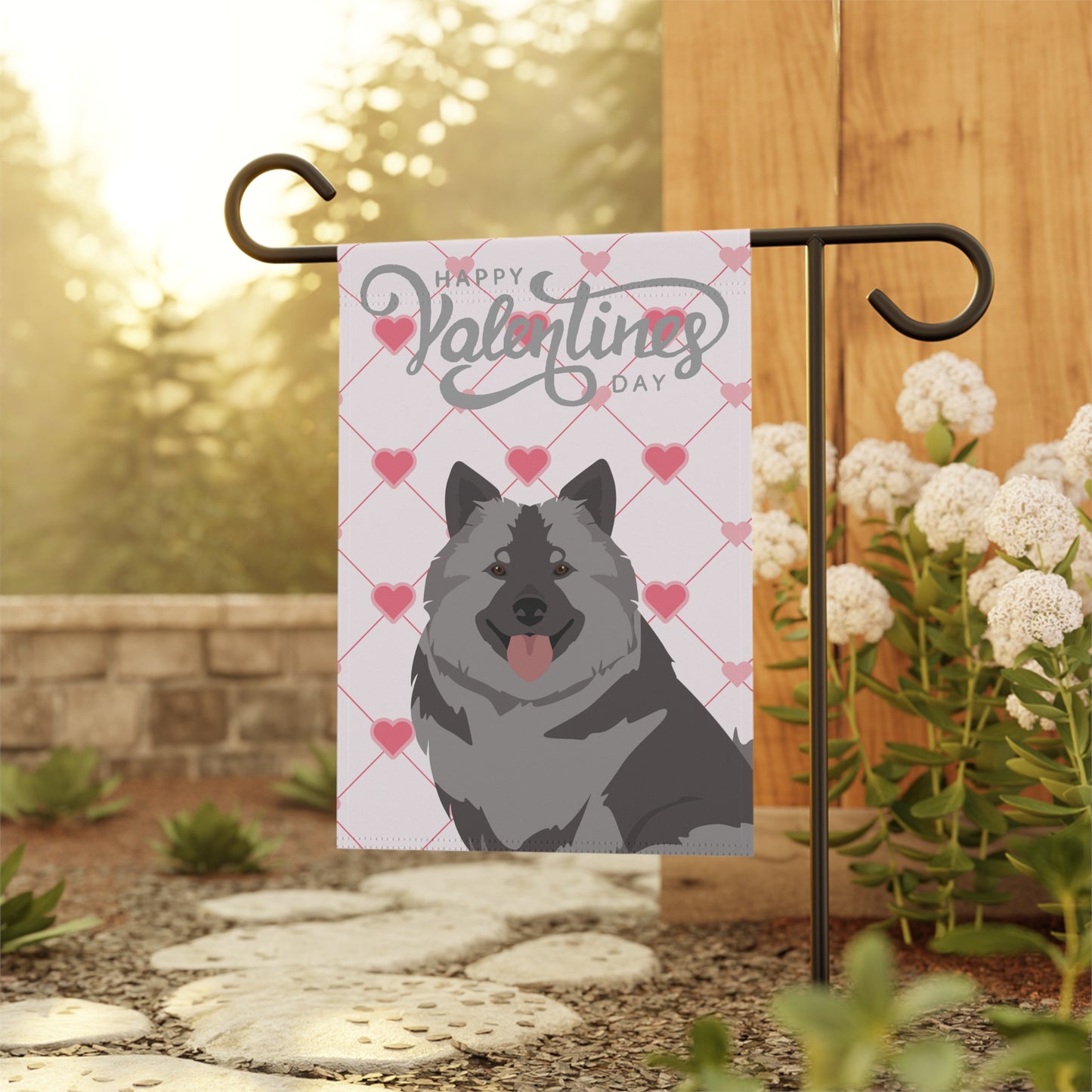 Keeshond Dog Valentines Day Garden Flag
