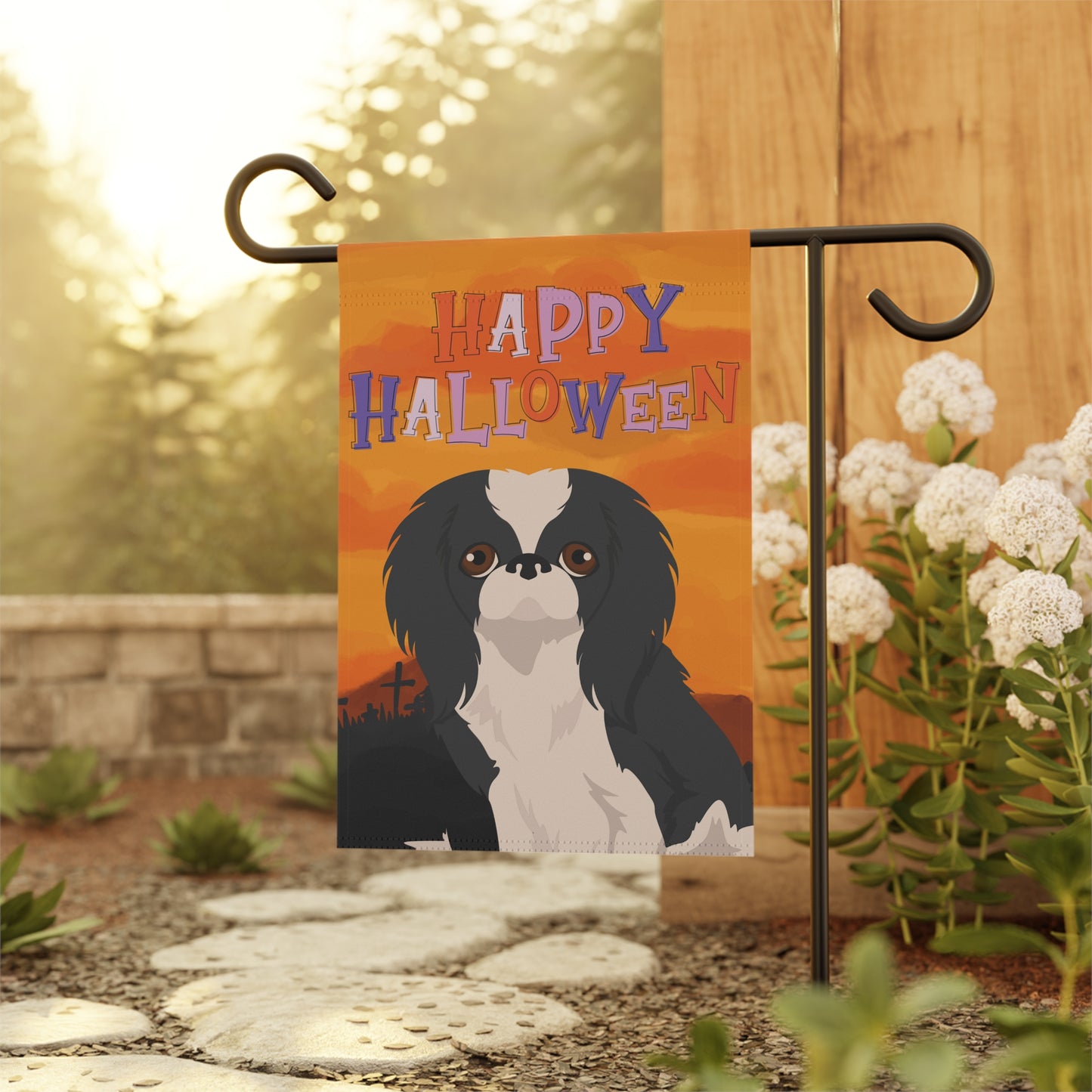 Japanese Chin Dog Halloween Garden Flag