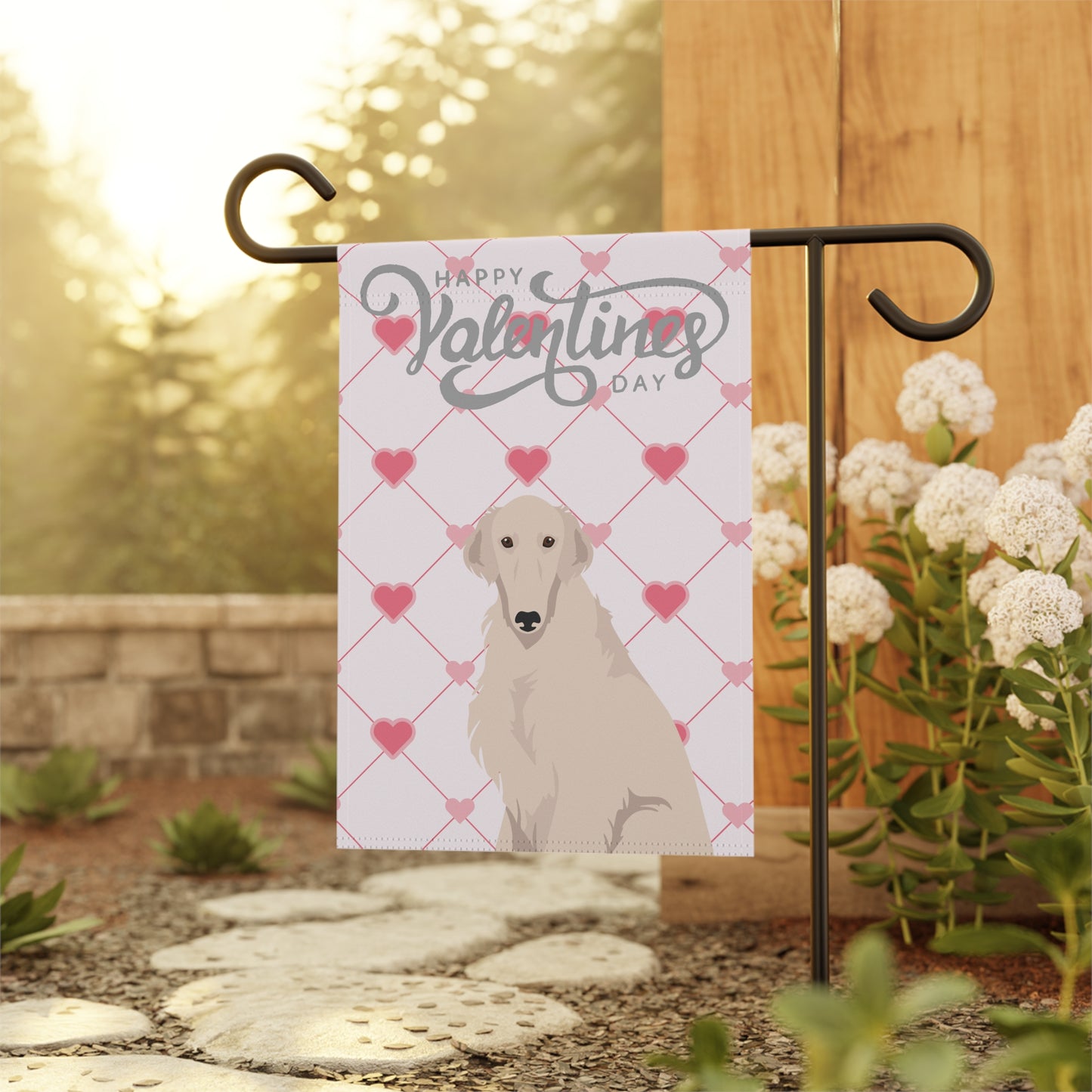 Borzoi Dog Valentines Day Garden Flag