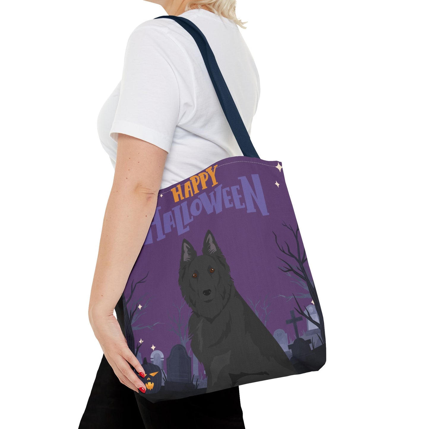 Belgain Sheepdog Dog Happy Halloween Tote Bag 16x16