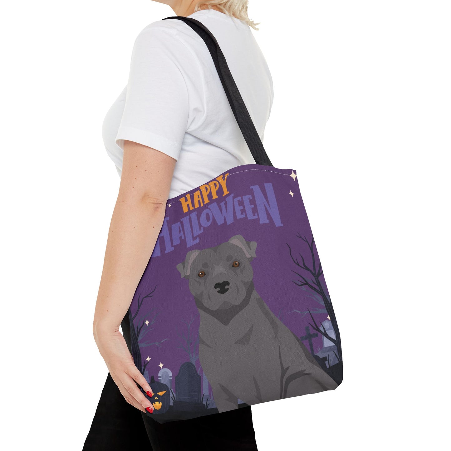 Staffordshire Bull Terrier Dog Happy Halloween Tote Bag 16x16