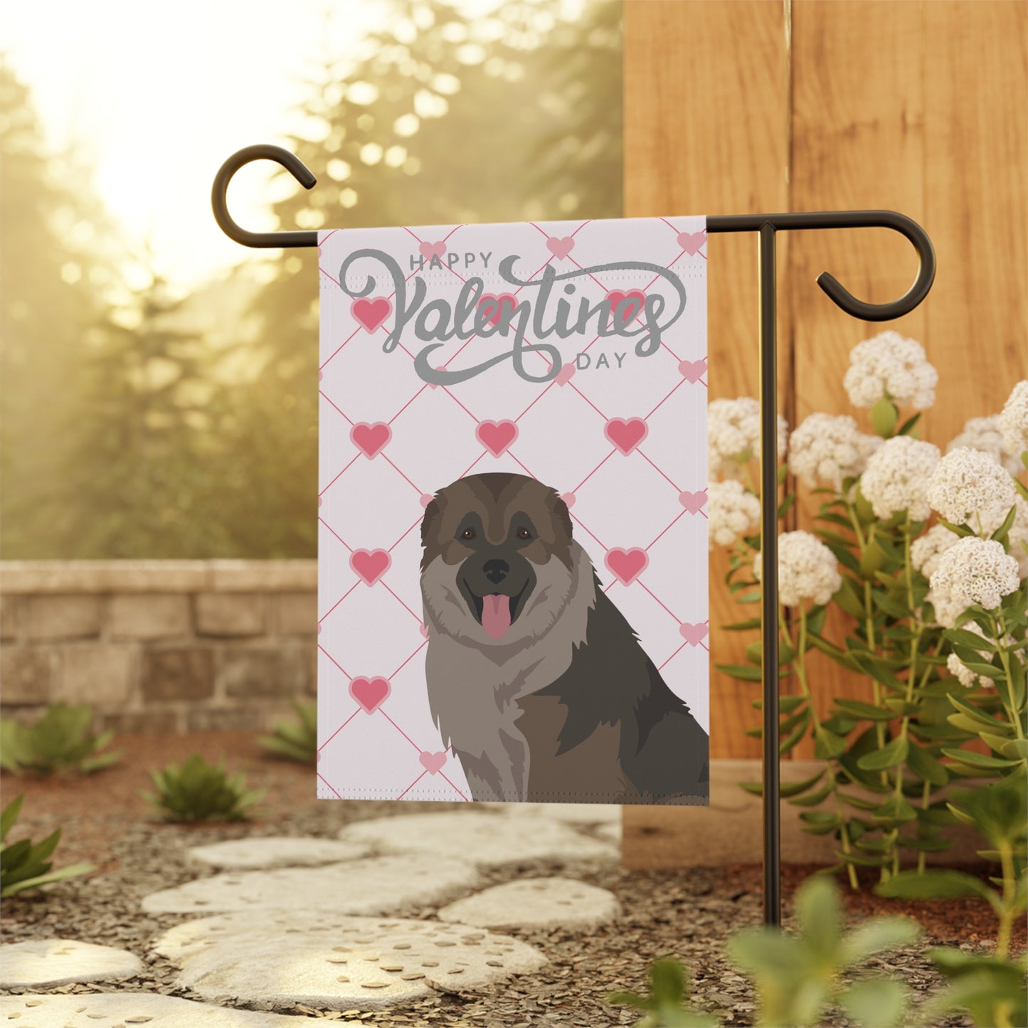 Caucasian Shepherd Dog Valentines Day Garden Flag