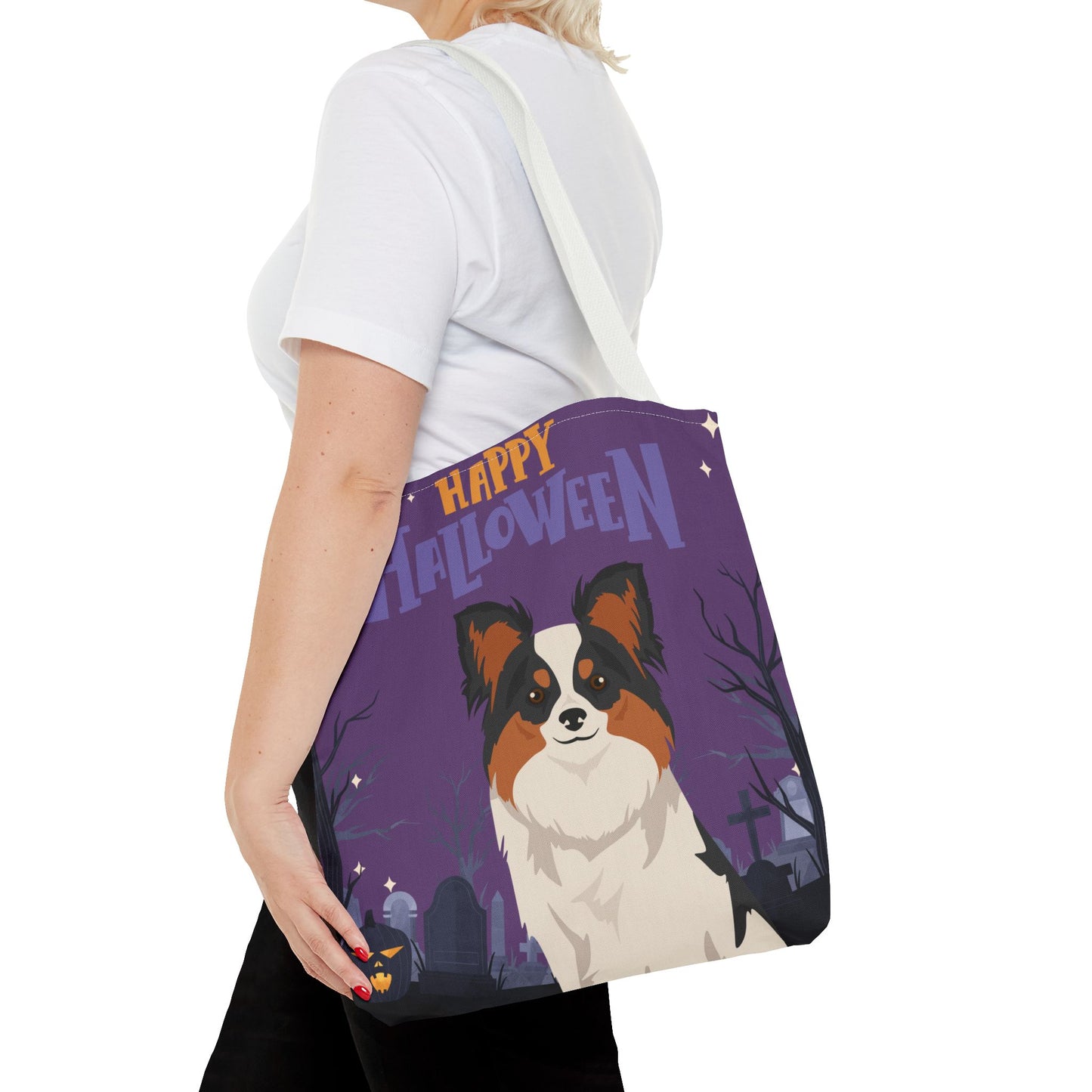 Papillon Dog Happy Halloween Tote Bag 16x16