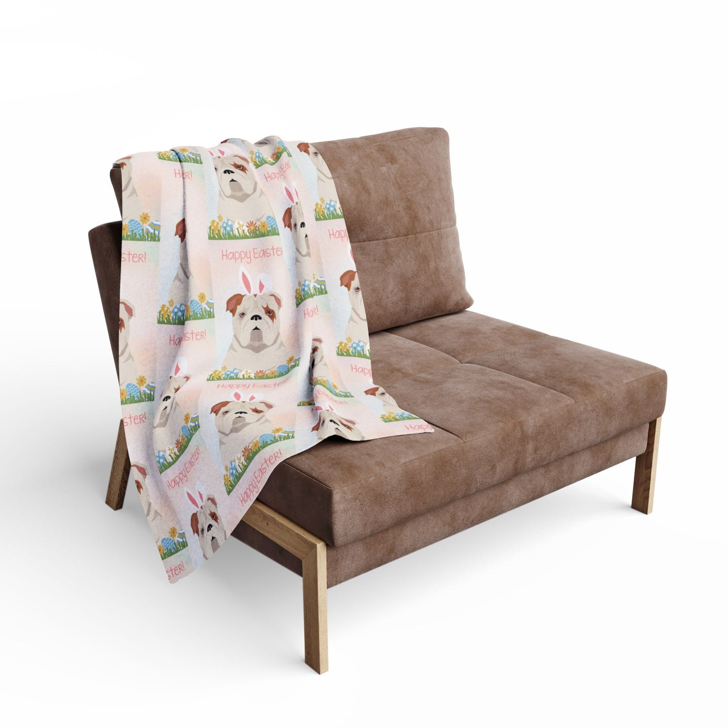 Bulldog Dog Happy Easter Arctic Fleece Blanket - Cozy Decor for Spring Celebrations