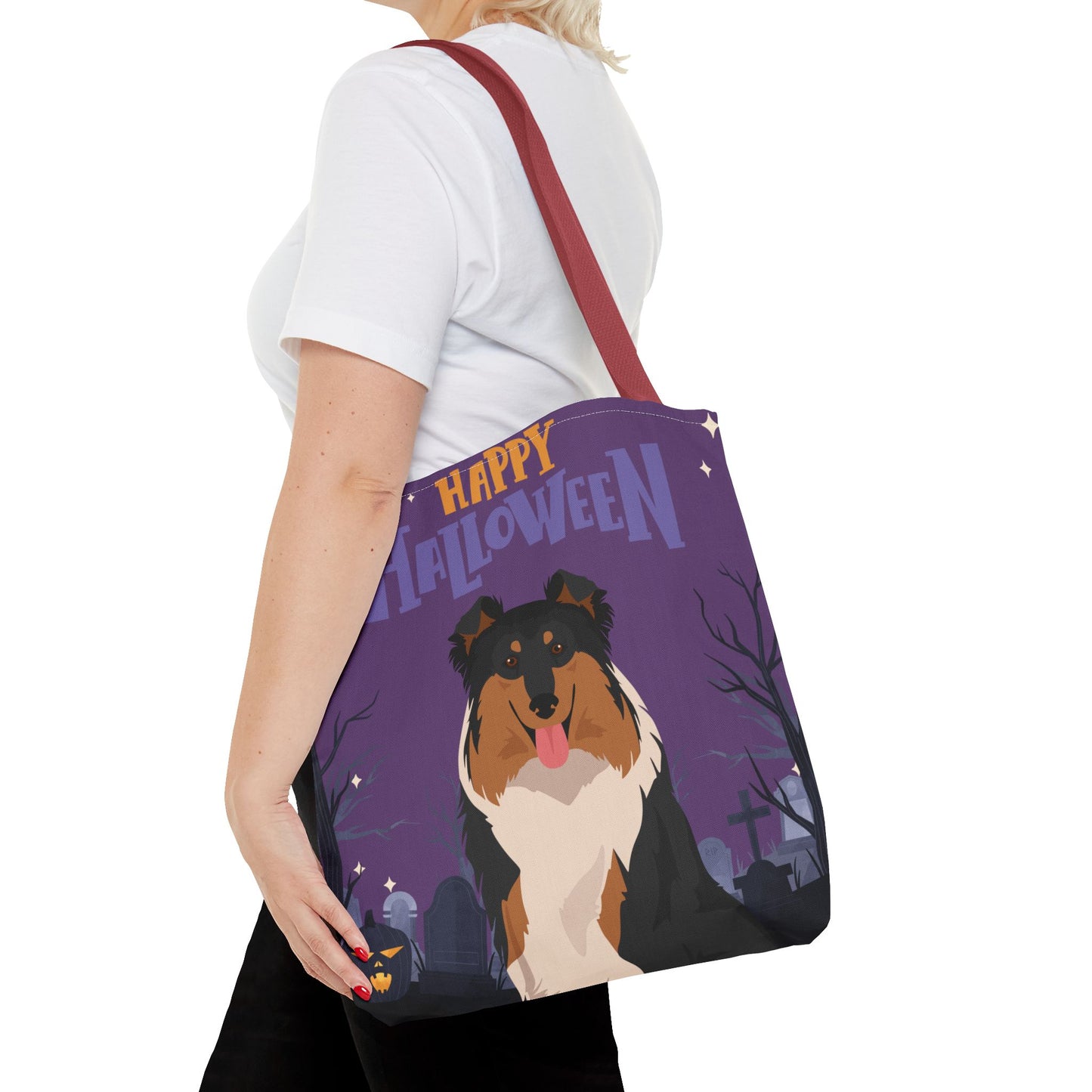 Collie Dog Happy Halloween Tote Bag 16x16