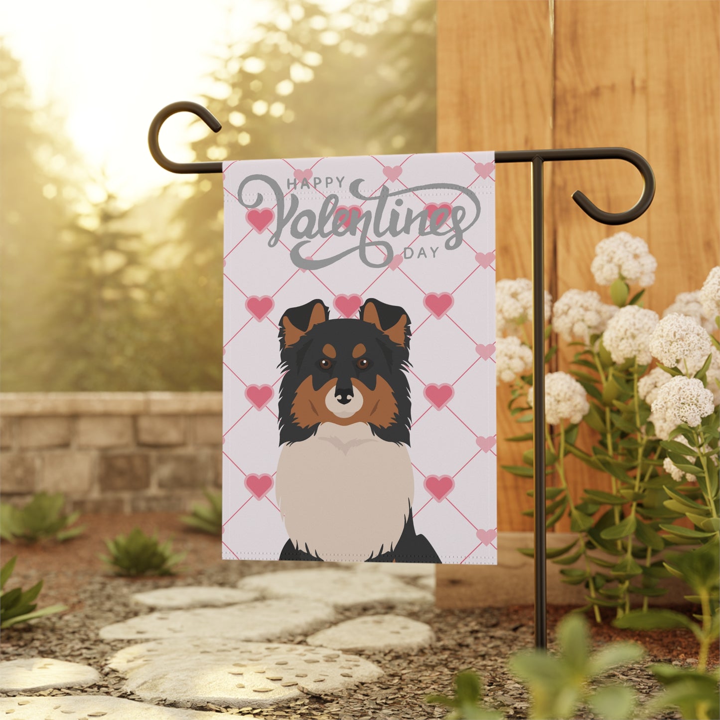Shetland Sheepdog Dog Valentines Day Garden Flag