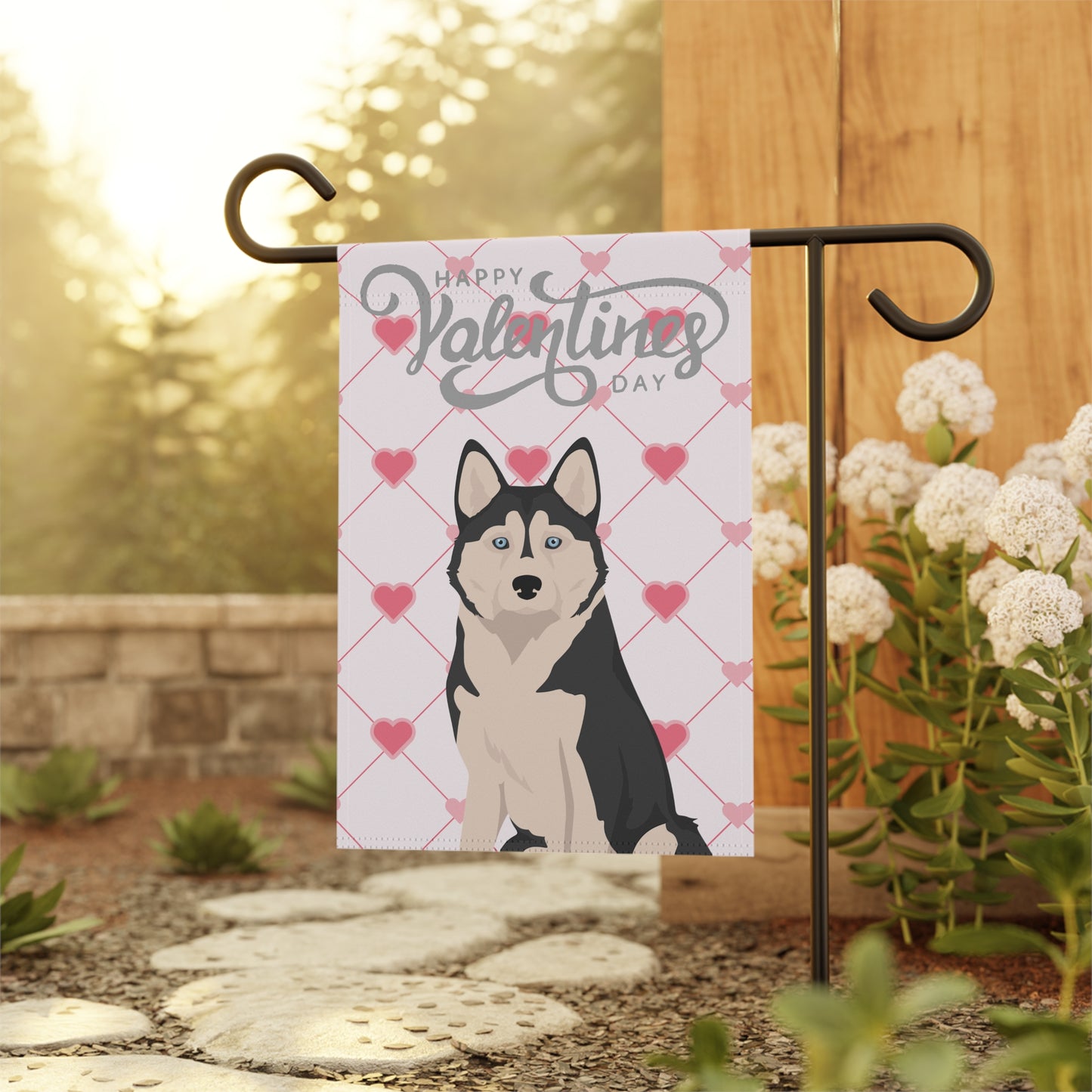 Alaskan Husky Dog Valentines Day Garden Flag