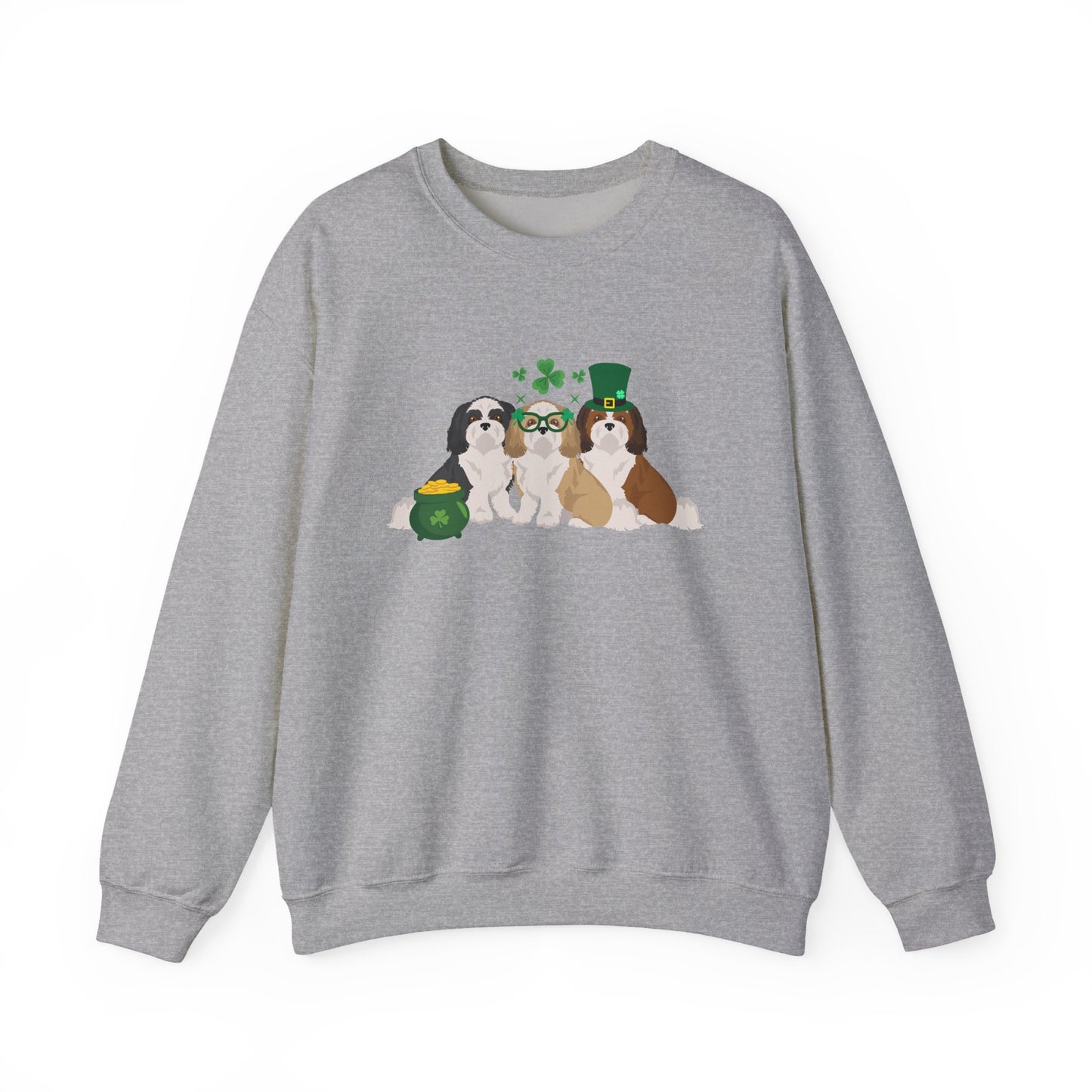 Shih Tzu Dog St Patricks Day Unisex Heavy Blend Crewneck Sweatshirt, St Pattys day, Cute Dog Mom Gift
