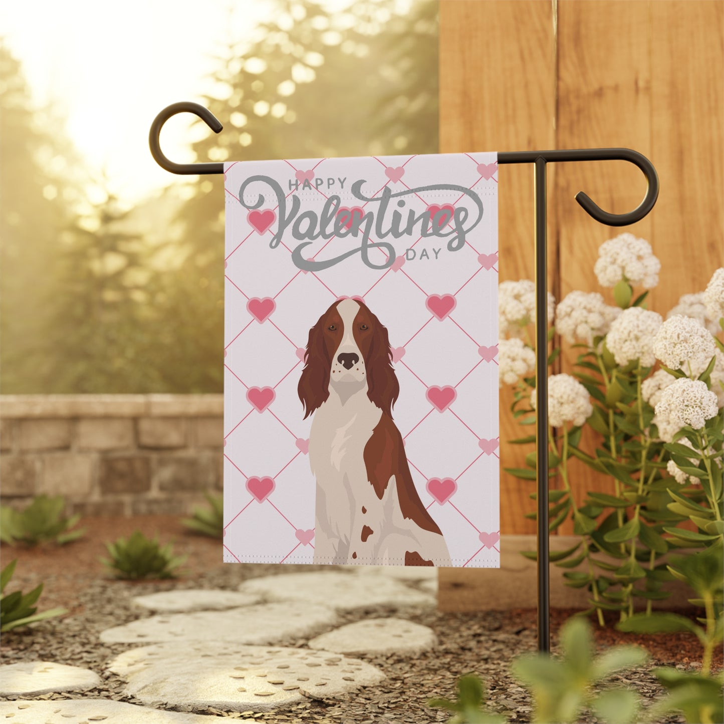 Irish Red and White Setter Dog Valentines Day Garden Flag