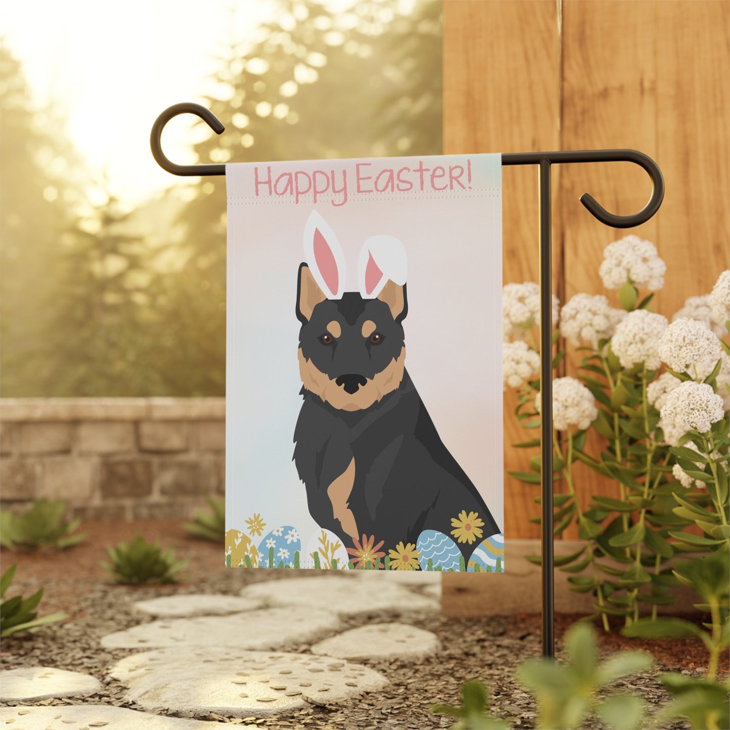Korean Jindo Dog Happy Easter Garden Flag