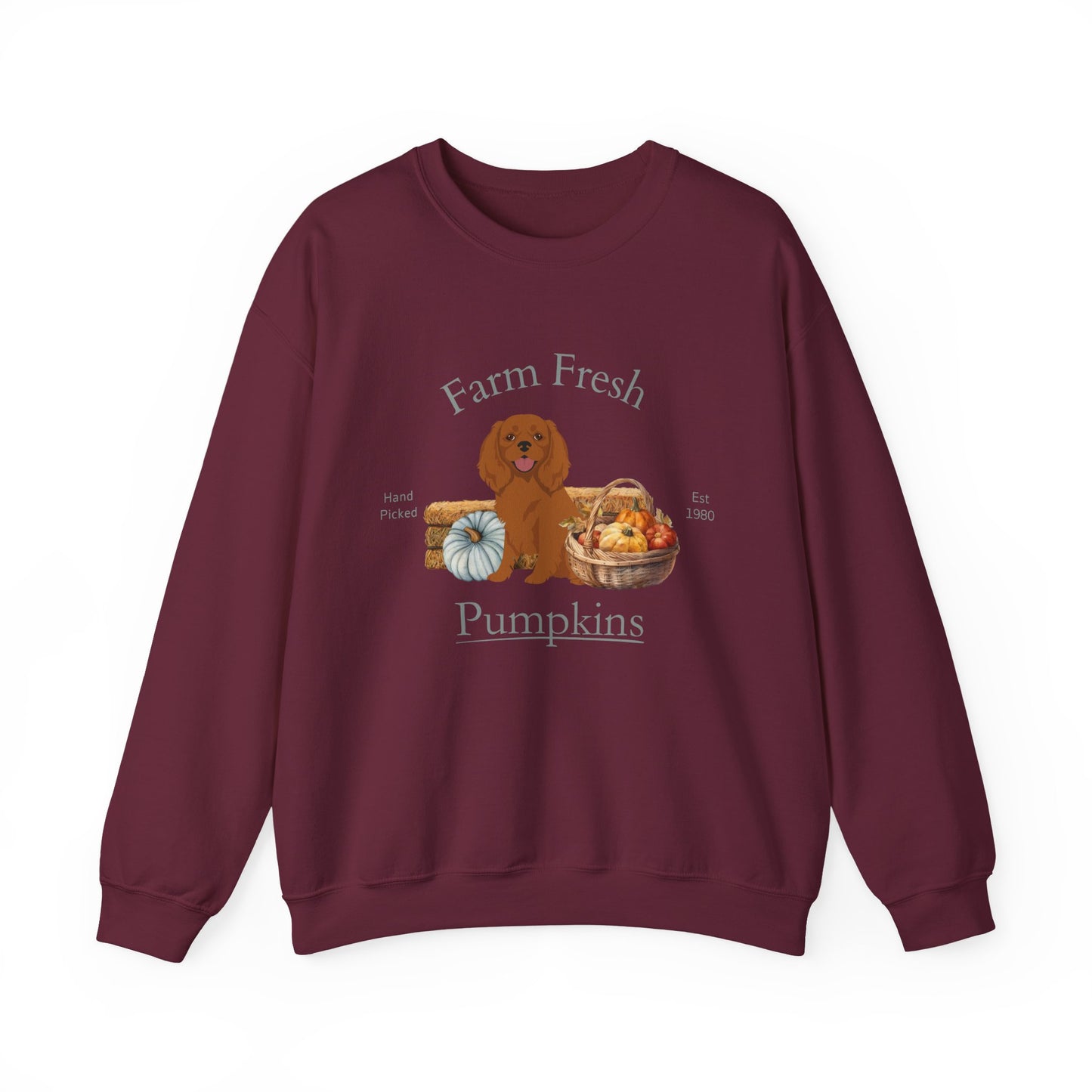 Cavalier King Charles Spaniel Dog Fall Farm Fresh Unisex Heavy Blend Crewneck Sweatshirt