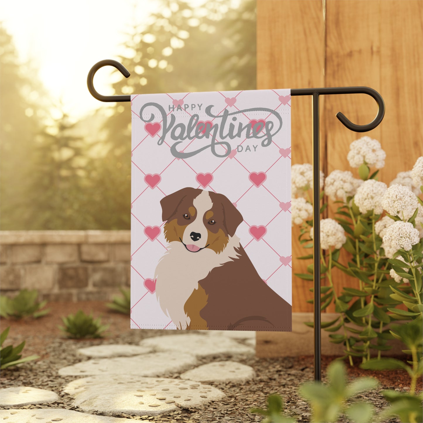 Mini American Shepherd Dog Valentines Day Garden Flag
